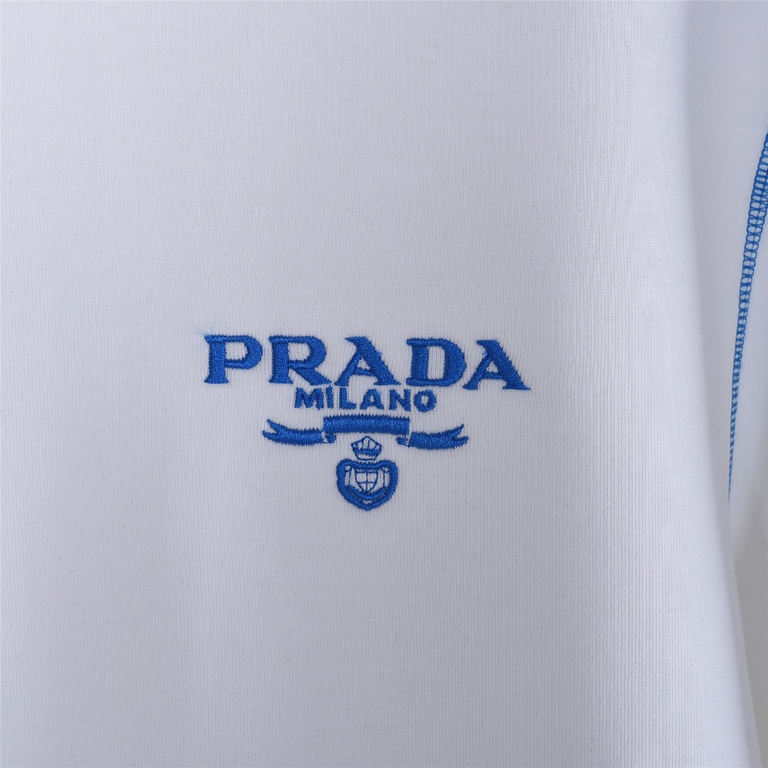 Prada/普拉达胸口经典微标刺绣loao描边撞线拉链连帽外套 白色 黑色