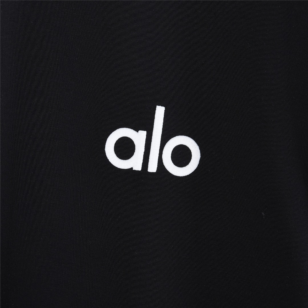 ALO经典刺绣字母短袖 ALO 2025秋冬太空棉字母刺绣logo时尚百搭打底圆领短袖衫黑色 白色