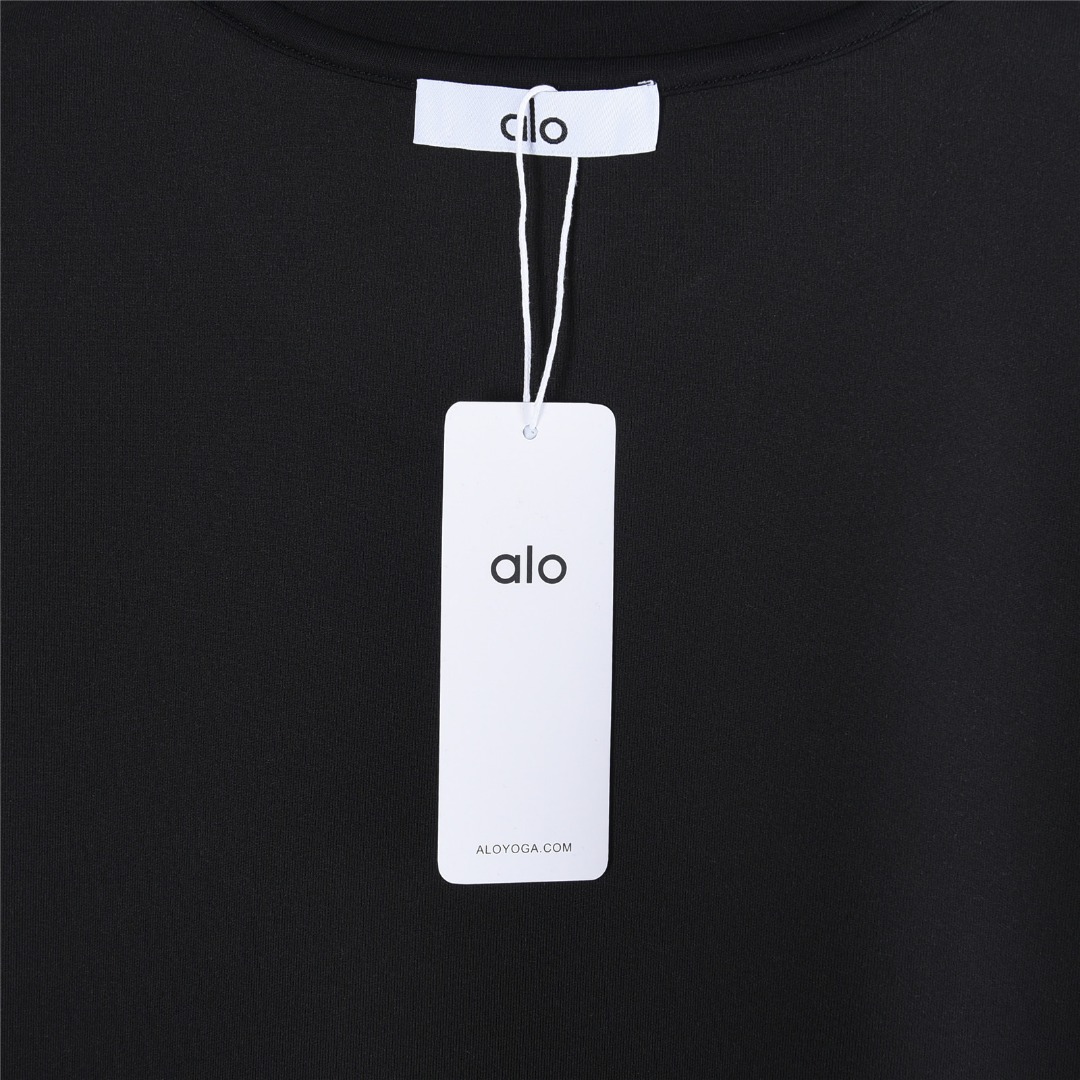 ALO经典刺绣字母短袖 ALO 2025秋冬太空棉字母刺绣logo时尚百搭打底圆领短袖衫黑色 白色
