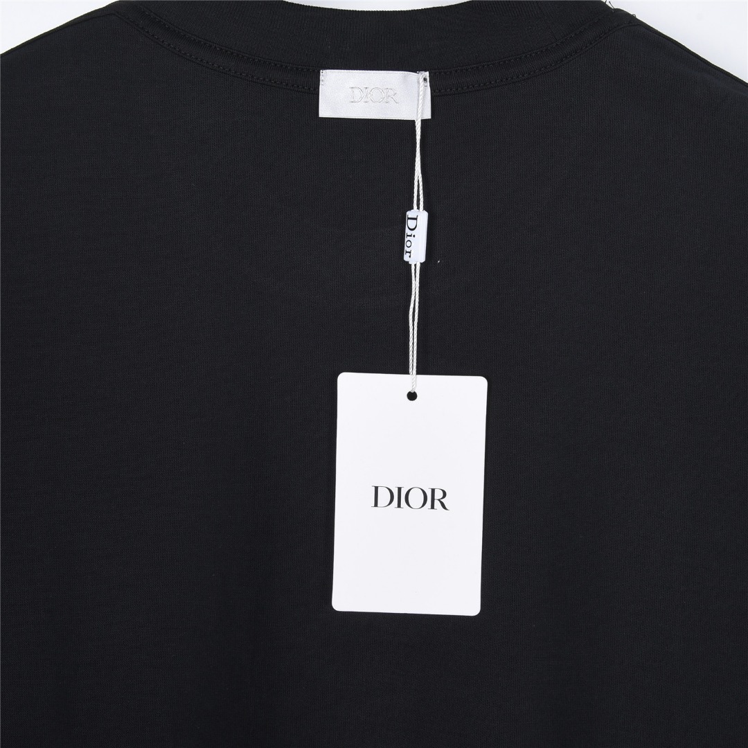 Dior 迪奥christianDior26SS黑白刷痕字母圆领短袖T恤