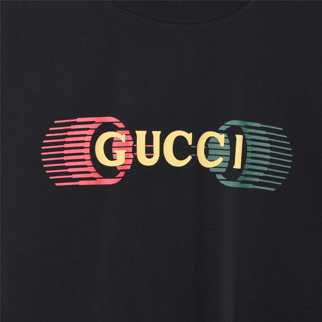 Gucci/古驰26SS霓虹字母印花短袖 黑色 白色