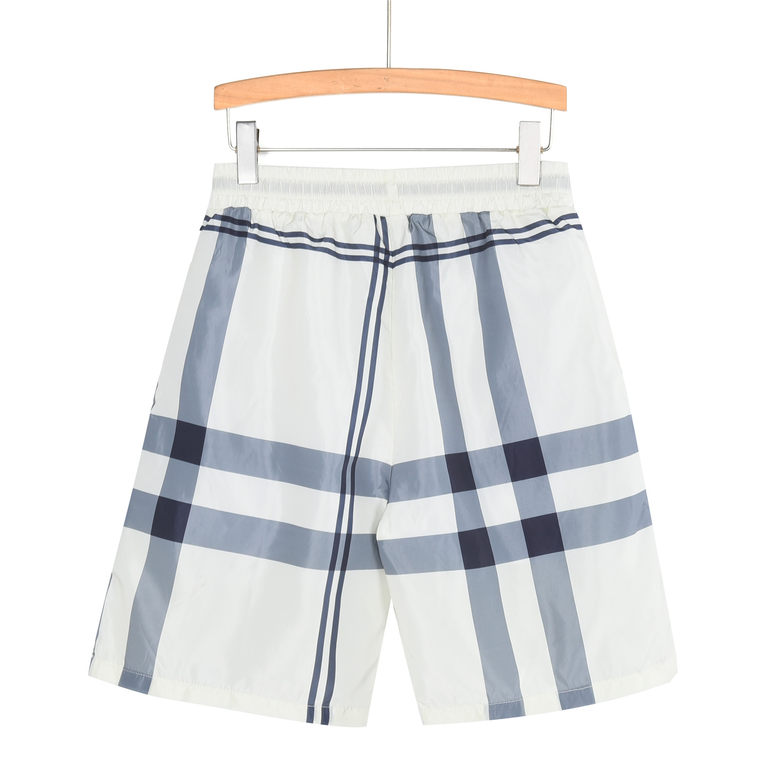 Burberry/巴宝莉格纹战马标沙滩短裤 腰际抽绳款沙滩休闲短裤白色 蓝色