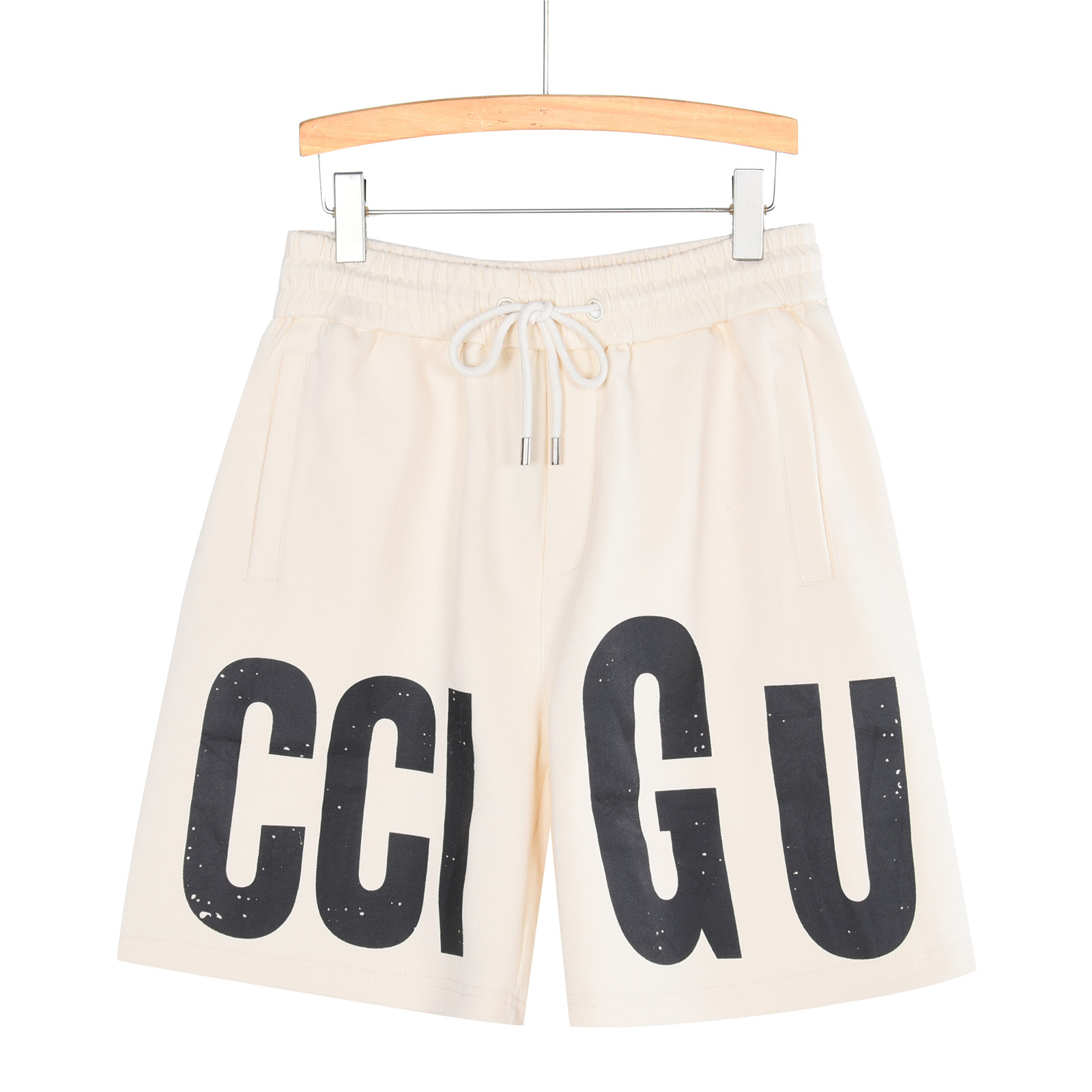 Gucci/古驰 CCIGU大字母印花抽绳短裤 杏色 黑色 Gucci/古驰 CCIGU大字母印花抽绳短裤 杏色 黑色