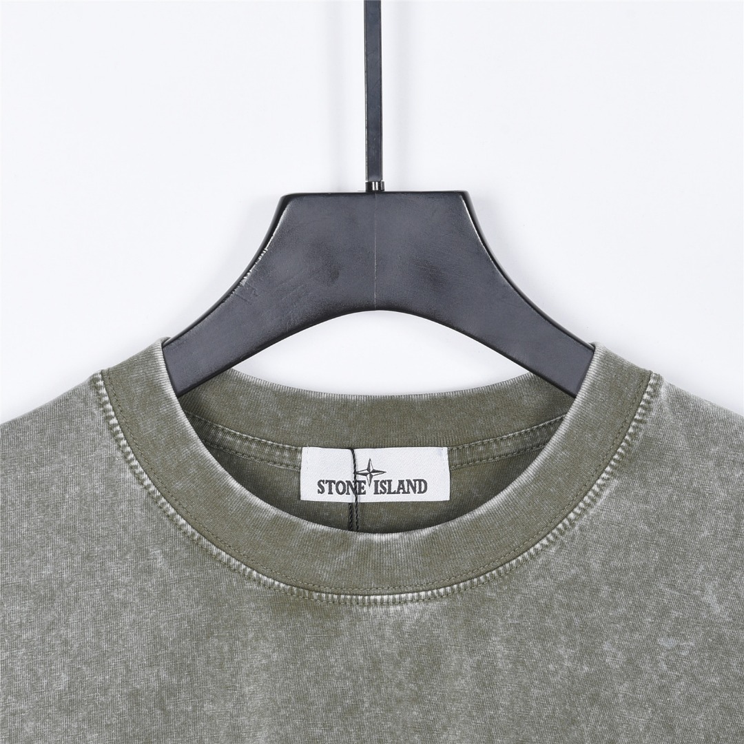 STONEISLAND石头岛 袖口贴牌做旧水洗短袖T恤 黑色 灰色 STONEISLAND石头岛 袖口贴牌做旧水洗短袖T恤 黑色 灰色