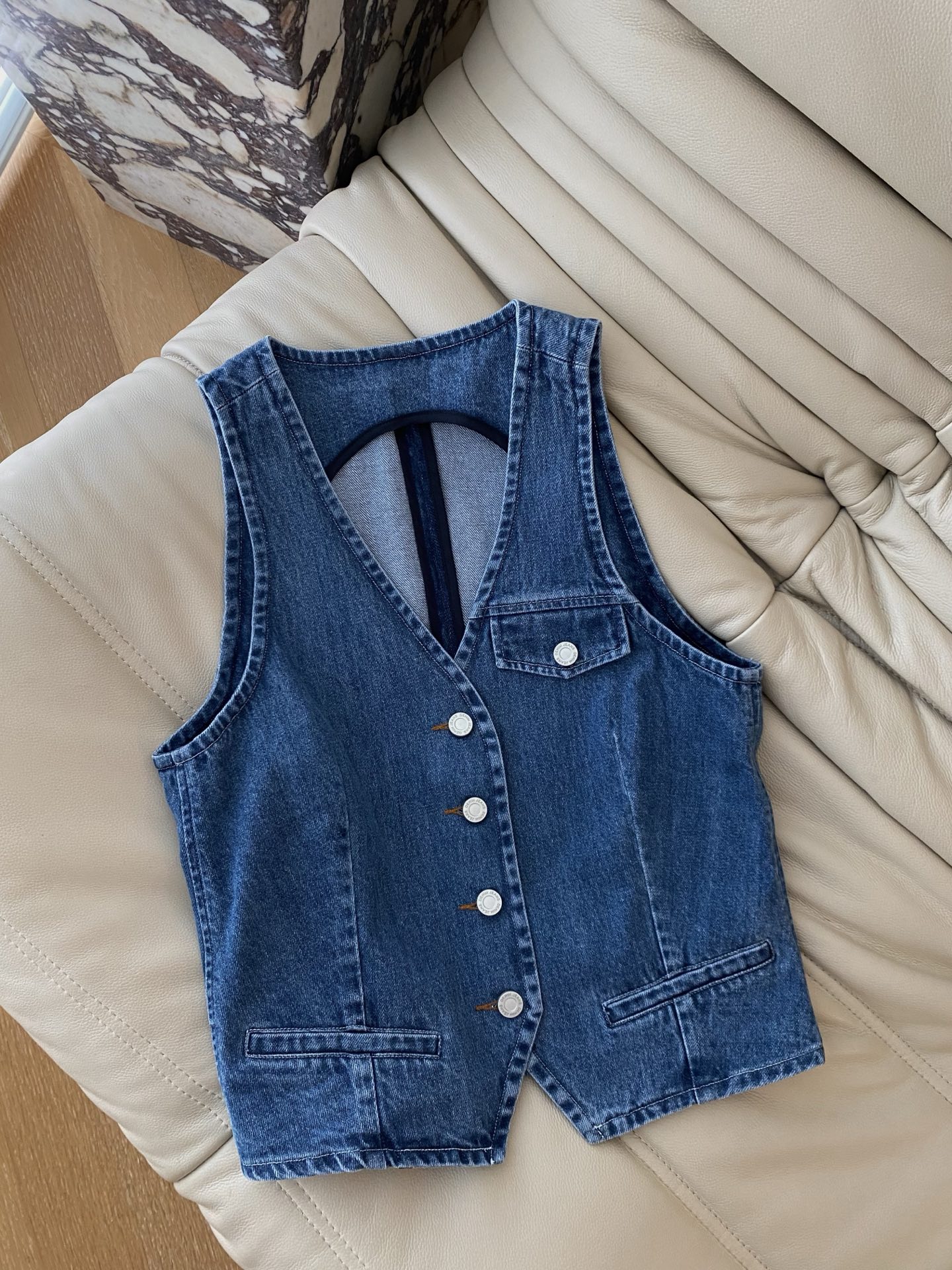 Retro Blue Denim Vest - Sleeveless V-Neck with Button Detail, Cropped Fit 2 i1745920359736 7 0 0