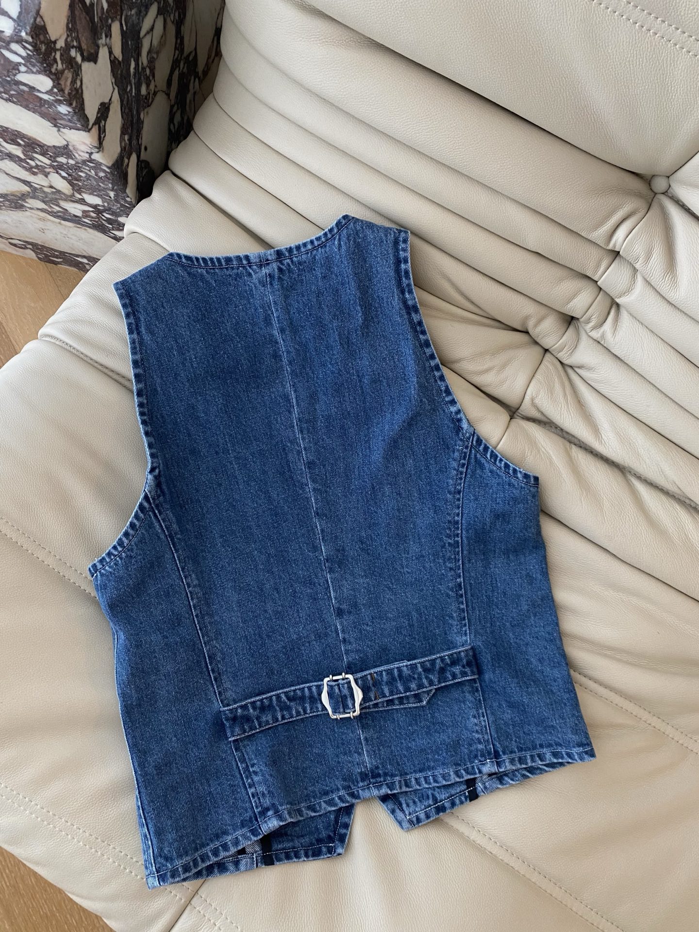 Retro Blue Denim Vest - Sleeveless V-Neck with Button Detail, Cropped Fit 7 i1745920359755 785 0 5