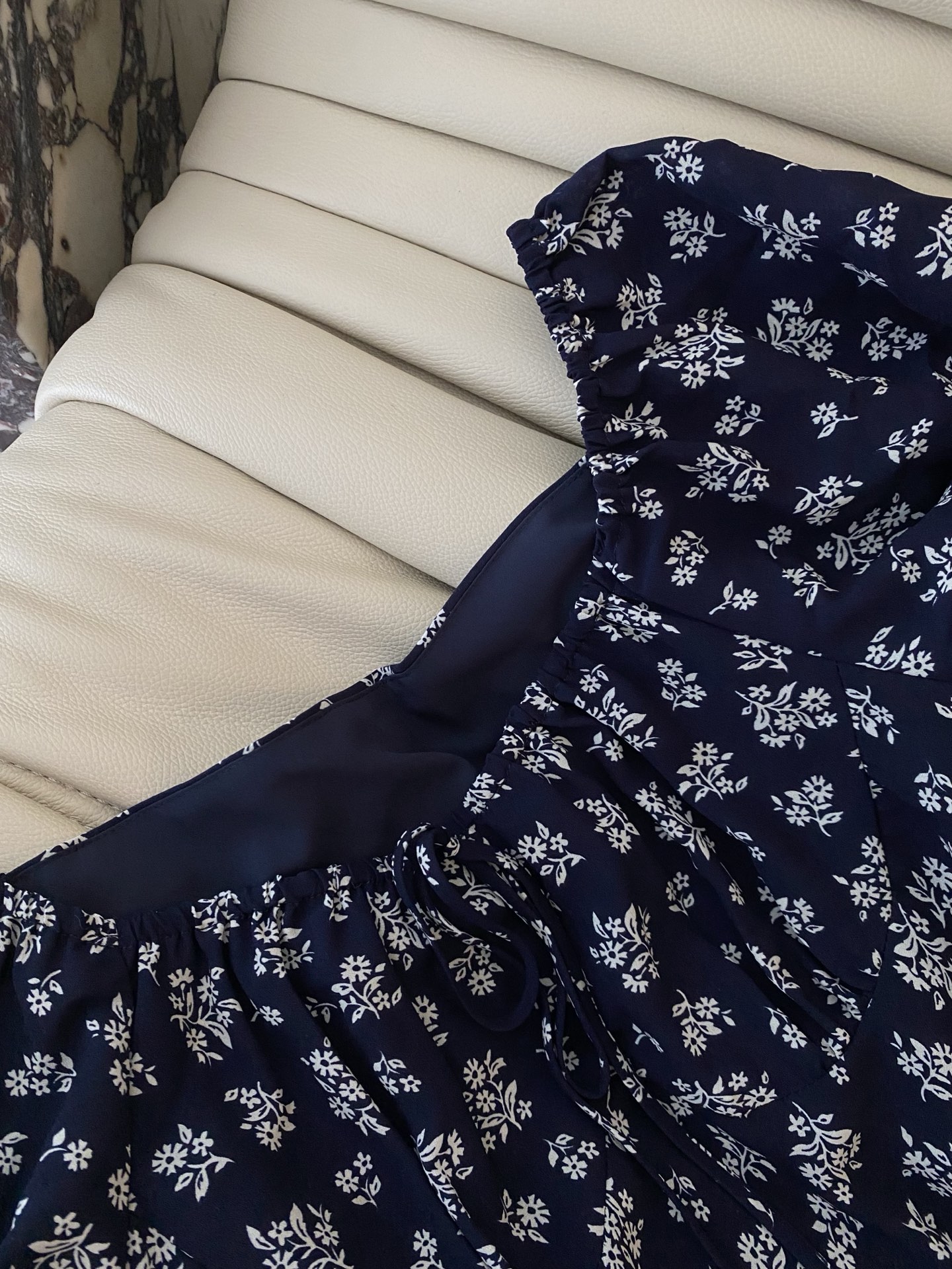Floral Print Mini Dress with Square Neck and Puff Sleeves - Navy Blue 4 i1746352097745 7785 0 2