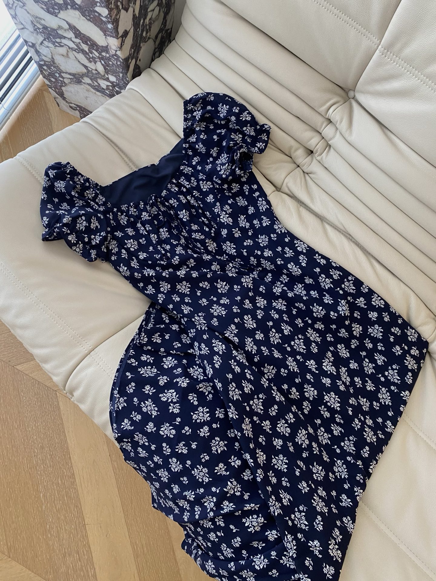Floral Print Mini Dress with Square Neck and Puff Sleeves - Navy Blue 6 i1746352097959 1595 0 4