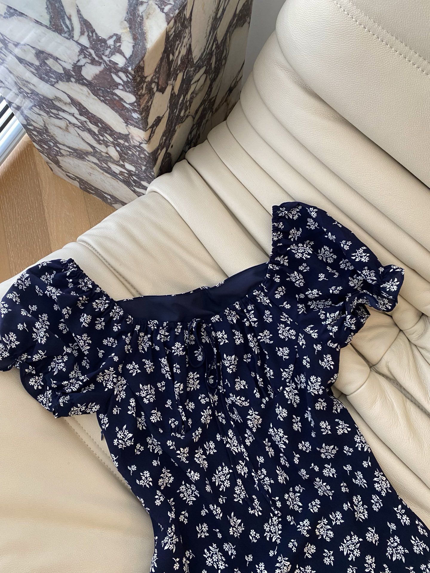 Floral Print Mini Dress with Square Neck and Puff Sleeves - Navy Blue 3 i1746352099036 7483 0 1