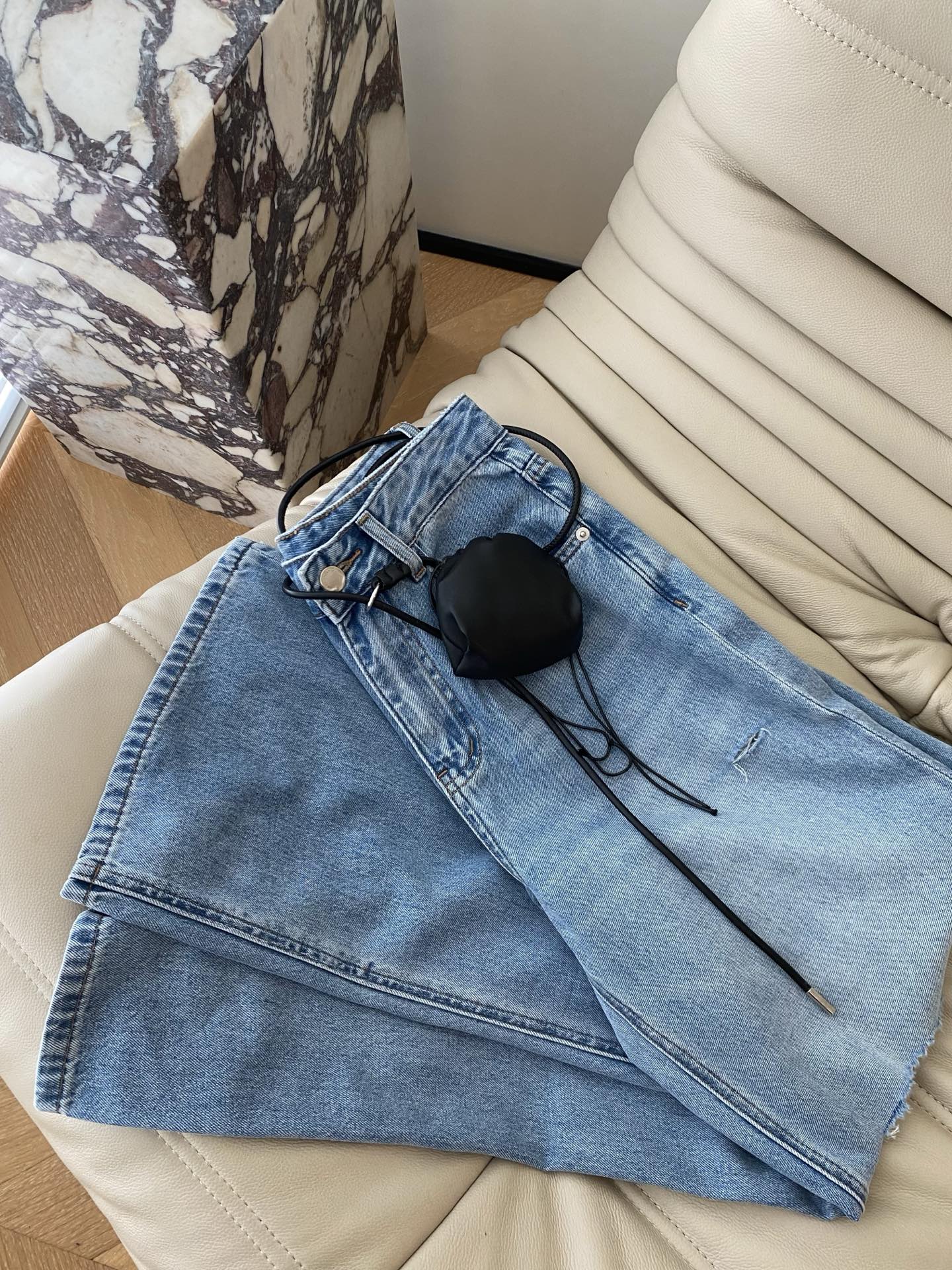 Blue Distressed Denim Jeans - Relaxed Fit, Stylish Ripped Knees, Casual Wear 5 i1747384676451 9649 0 3