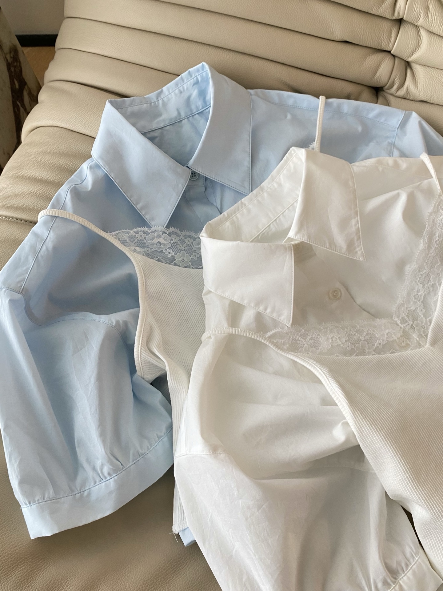 Korean Style Camisole Shirt Set - Layered Cotton Top w/ Lace Detail 8 i1747817557090 12 0 6