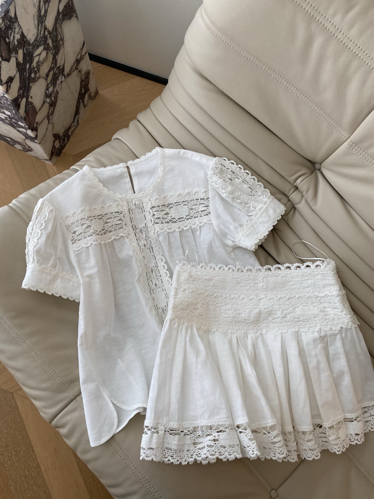 Elegant White Floral Lace Short Sleeve Set - Perfect for Spring/Summer 2 i1748424087198 4109 0 0