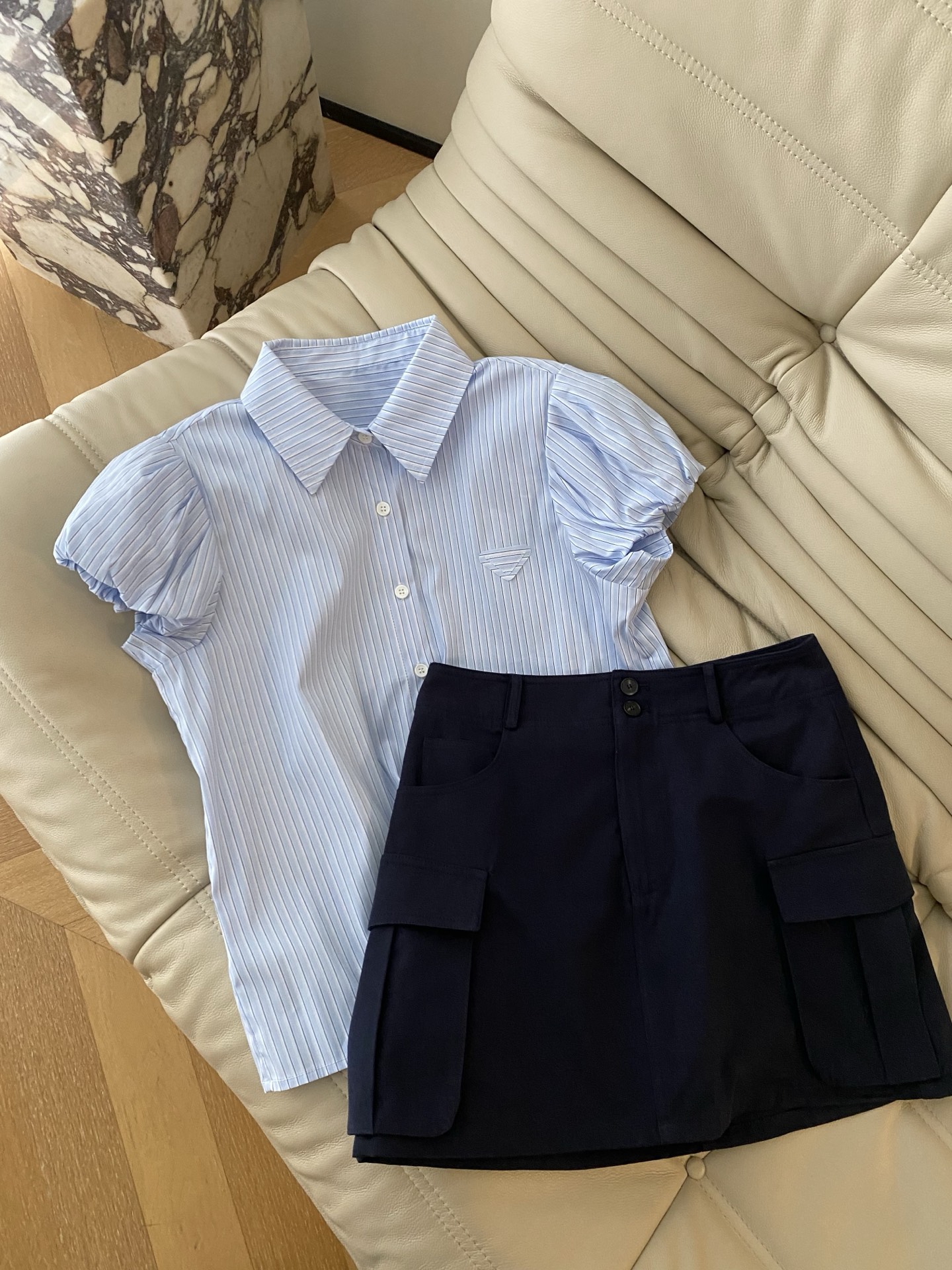 Blue Striped Puff Sleeve Shirt - Classic Cotton Blouse for Women, S-L 2 i1748425085856 45 0 0