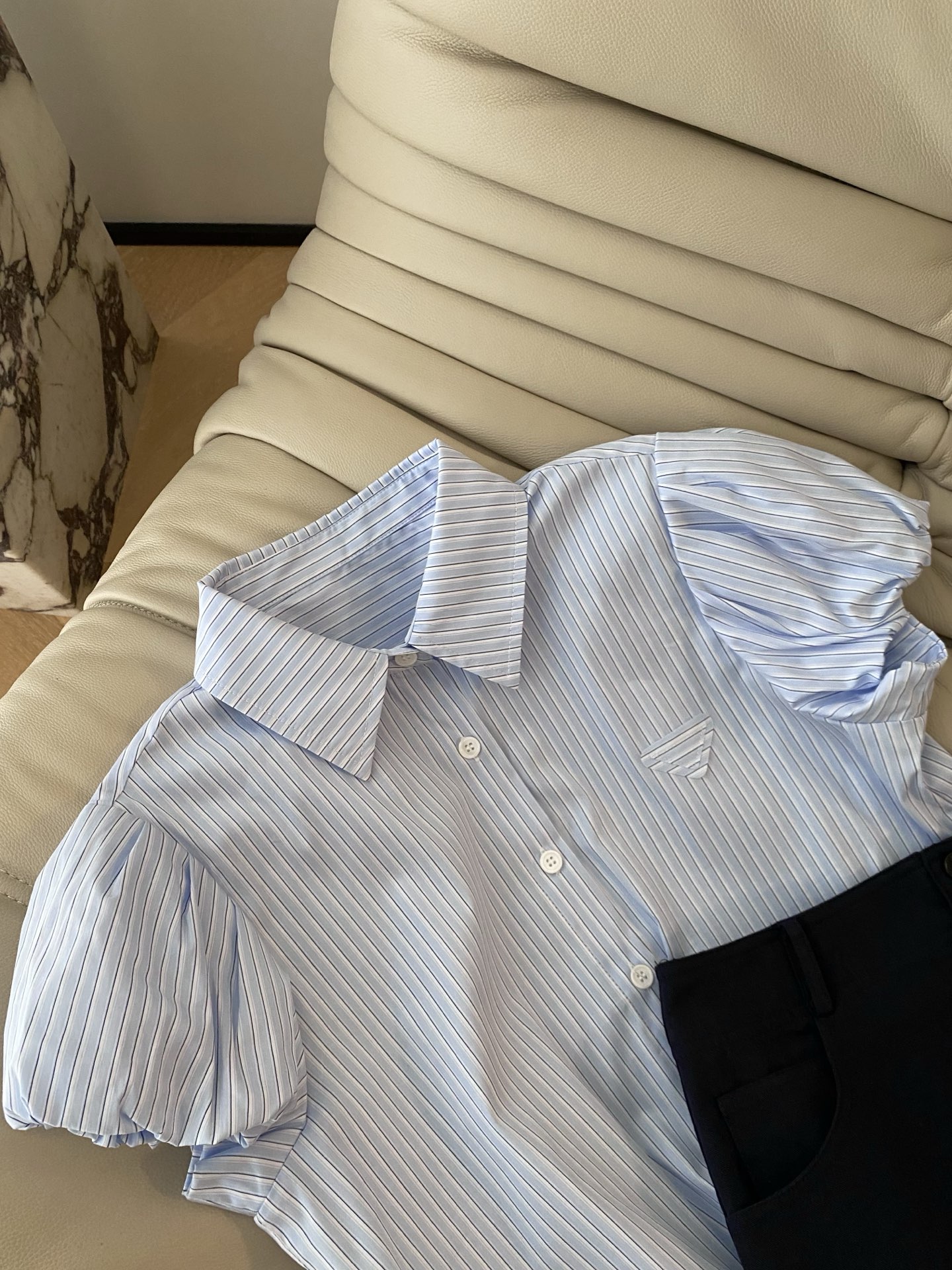 Blue Striped Puff Sleeve Shirt - Classic Cotton Blouse for Women, S-L 3 i1748425085906 2654 0 1