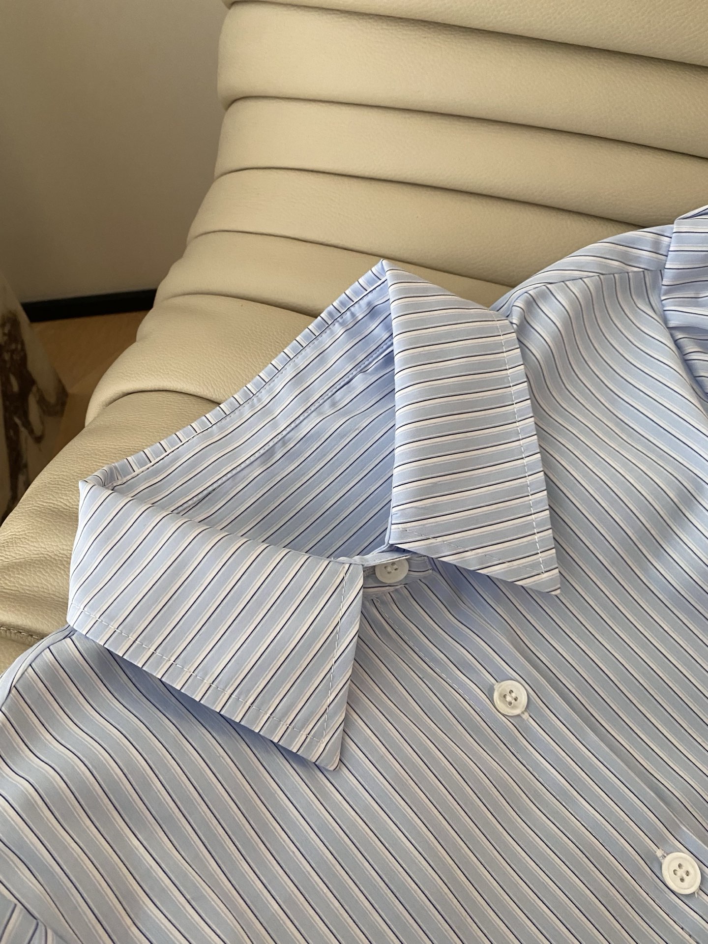 Blue Striped Puff Sleeve Shirt - Classic Cotton Blouse for Women, S-L 5 i1748425087158 8324 0 3