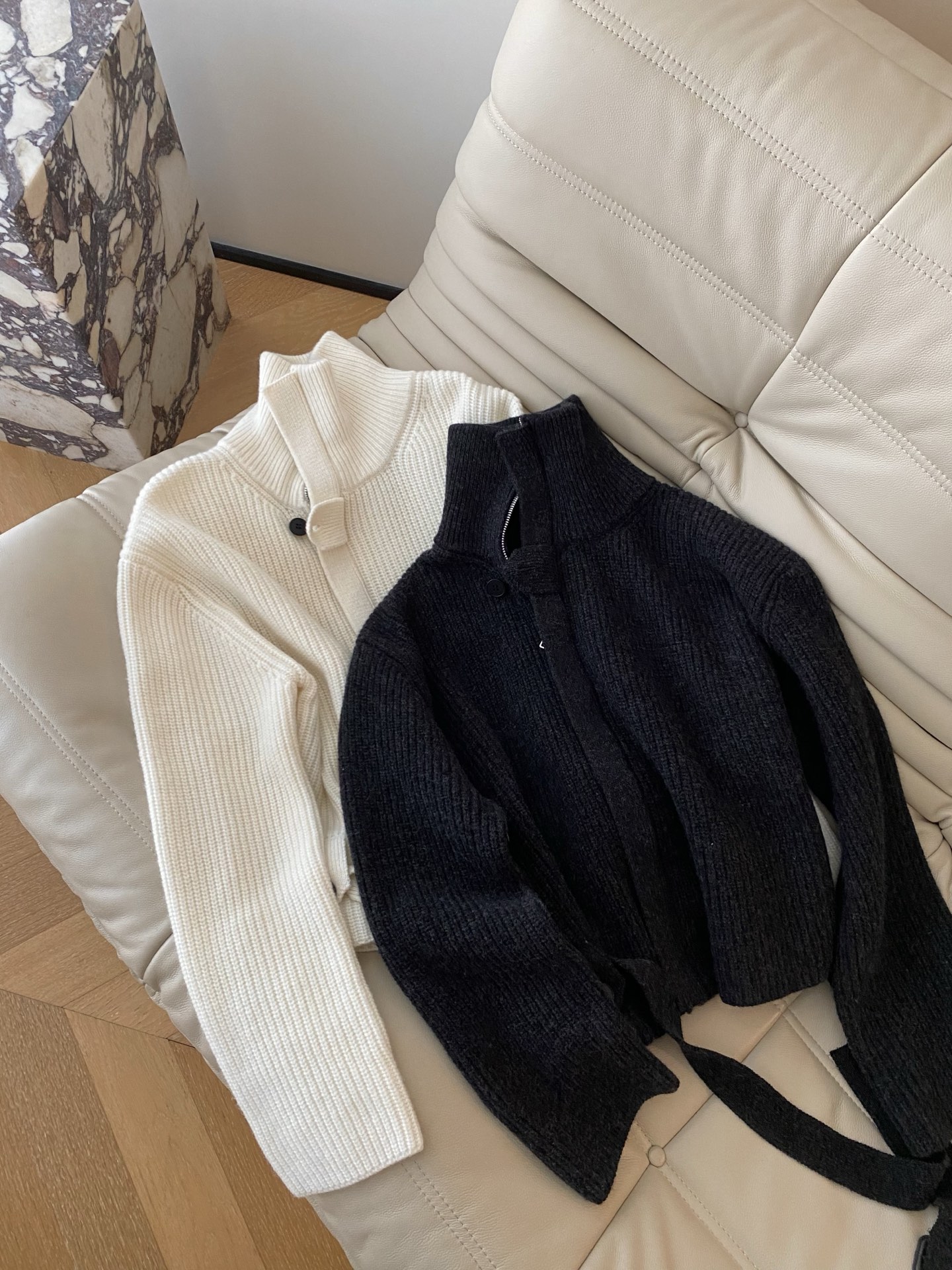 Wool High Collar Zipper Cardigan Sweater with Belted Waist - Chic & Cozy 3 i1760001902399 7076 0 1