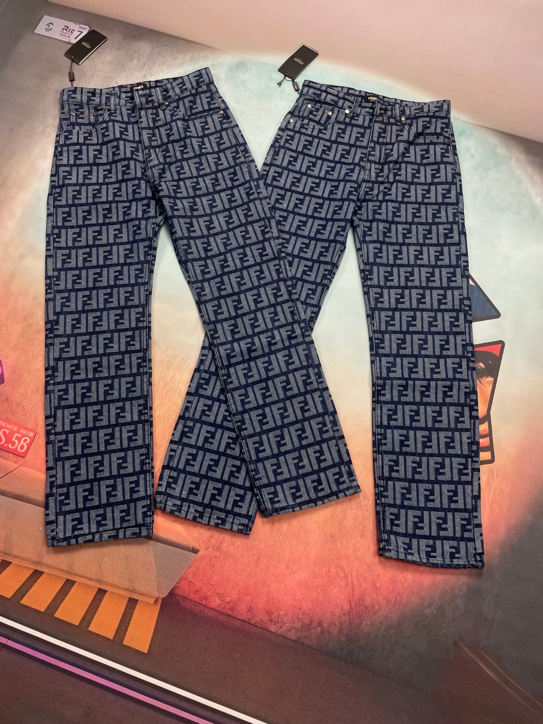 🔘Número de modelo-CL113 🔘Fendi 𝐅𝐄𝐍𝐃𝐈 24SS FENDI doble F estampado jacquard jeans* 【Mismo estilo que Zhang Ruoyun…