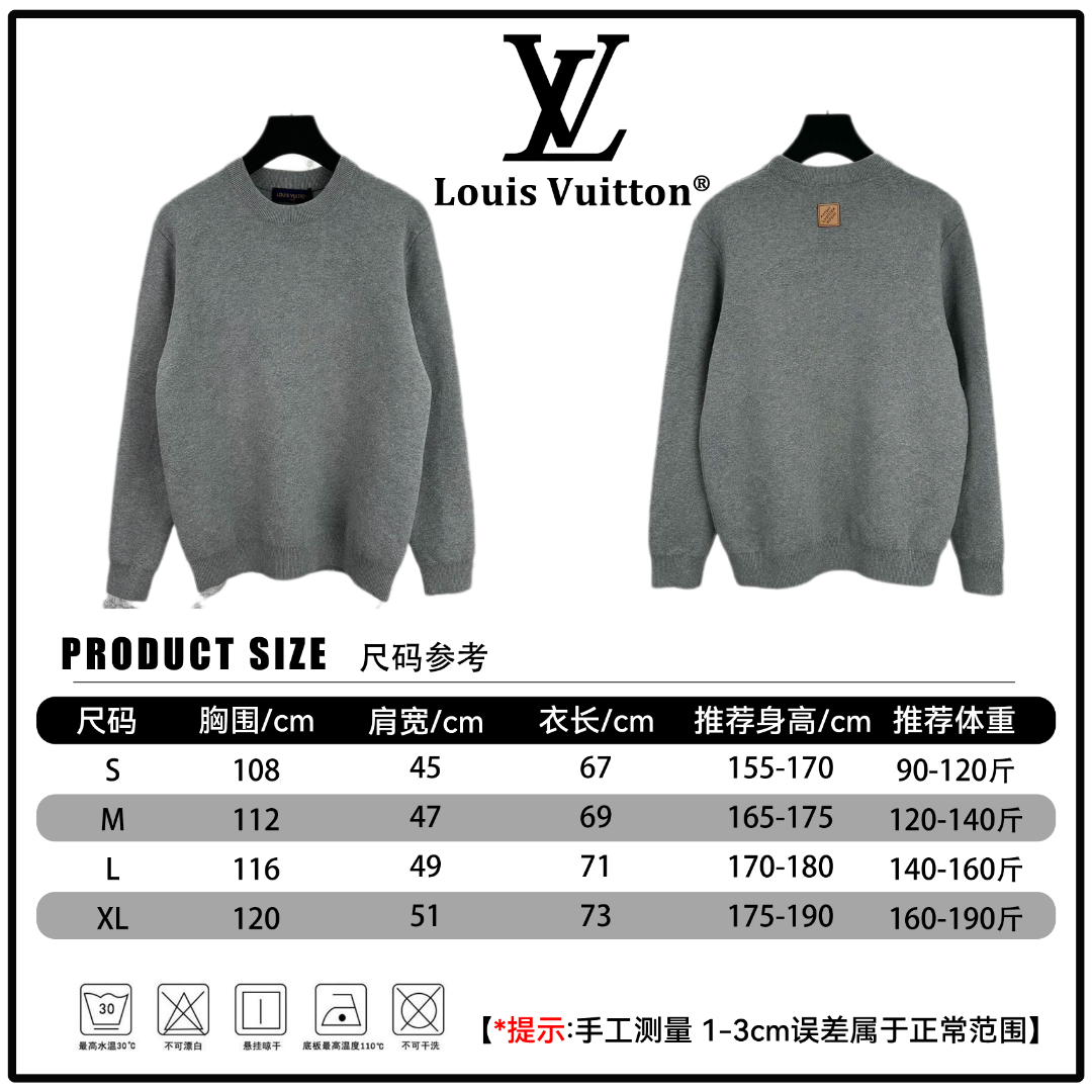 🔘『Referencia de tamaño』 🔘Louis Vuitton𝐋𝐨𝐮𝐢𝐬 𝐕𝐮𝐢𝐭𝐭𝐨𝐧 Suéter con etiqueta de cuero de grano oscuro 25FW* Me…