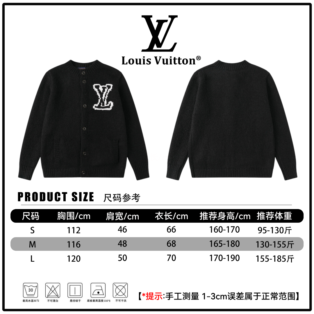 🔘『Referencia de tamaño』 🔘Louis Vuitton𝐋𝐨𝐮𝐢𝐬 𝐕𝐮𝐢𝐭𝐭𝐨𝐧 Chaqueta tipo cárdigan de punto con logo grande en ja…