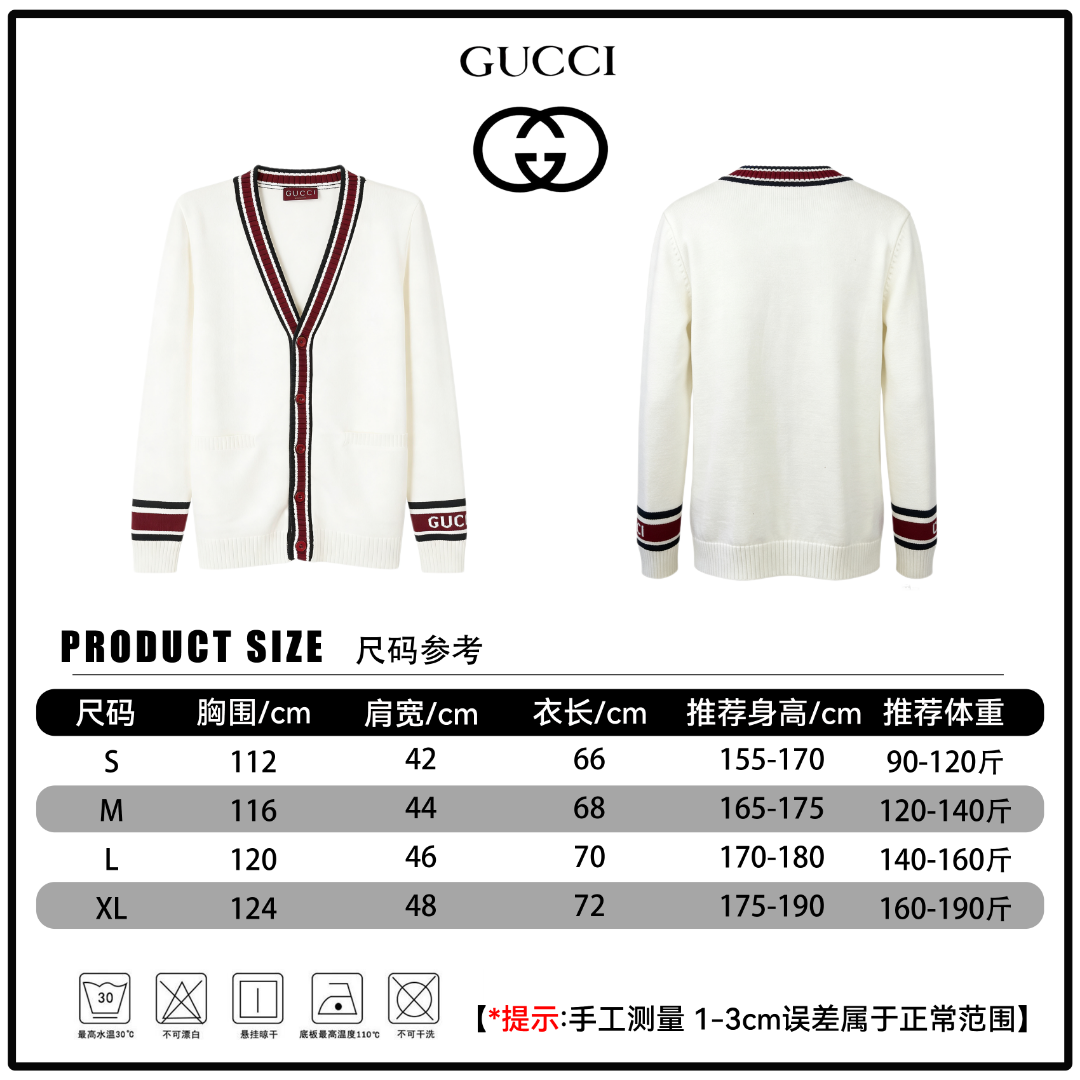 🔘『Referencia de tallas』 🔘Gucci 𝐆𝐮𝐜𝐜𝐢 25FW Cárdigan de punto con escote en V estilo rugby académico* Medido a man…