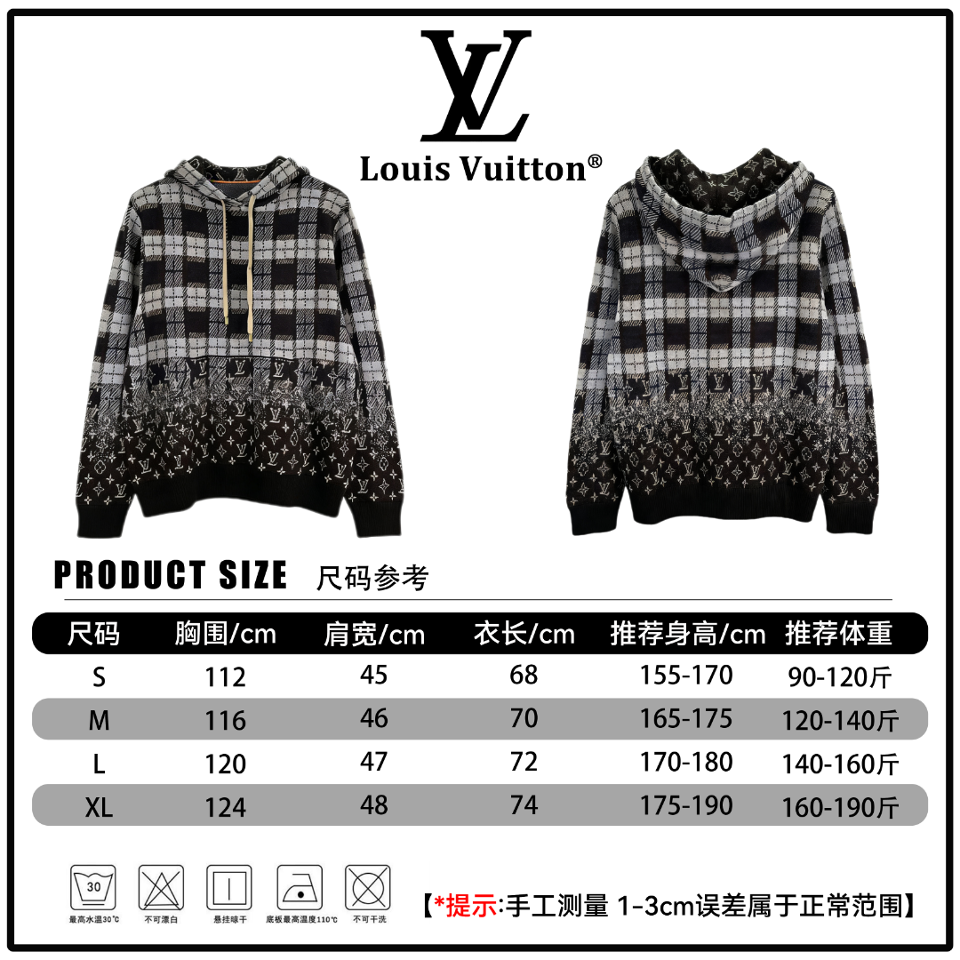 🔘『Referencia de tamaño』 🔘Louis Vuitton𝐋𝐨𝐮𝐢𝐬 𝐕𝐮𝐢𝐭𝐭𝐨𝐧 Suéter de punto jacquard con capucha a cuadros desteñ…