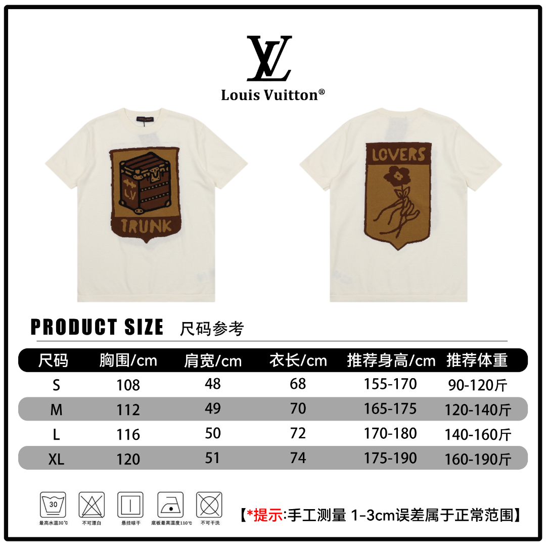 P160 🔘Louis Vuitton 26SS Camiseta de punto de manga corta con patrón de maleta* Medido a mano, puede haber un error de…