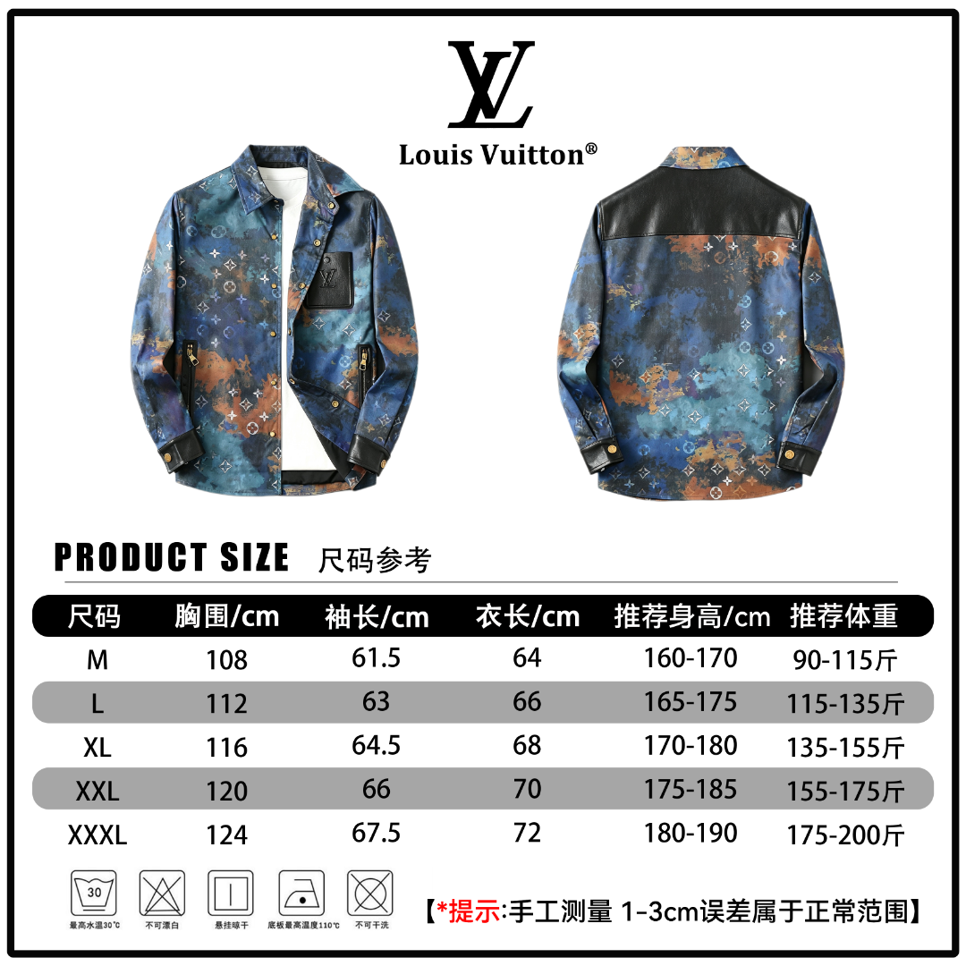 P325 🔘Louis Vuitton 26FW Chaqueta de cuero tipo camisa con Monogram efecto tie-dye y tinta* Medición manual, puede hab…