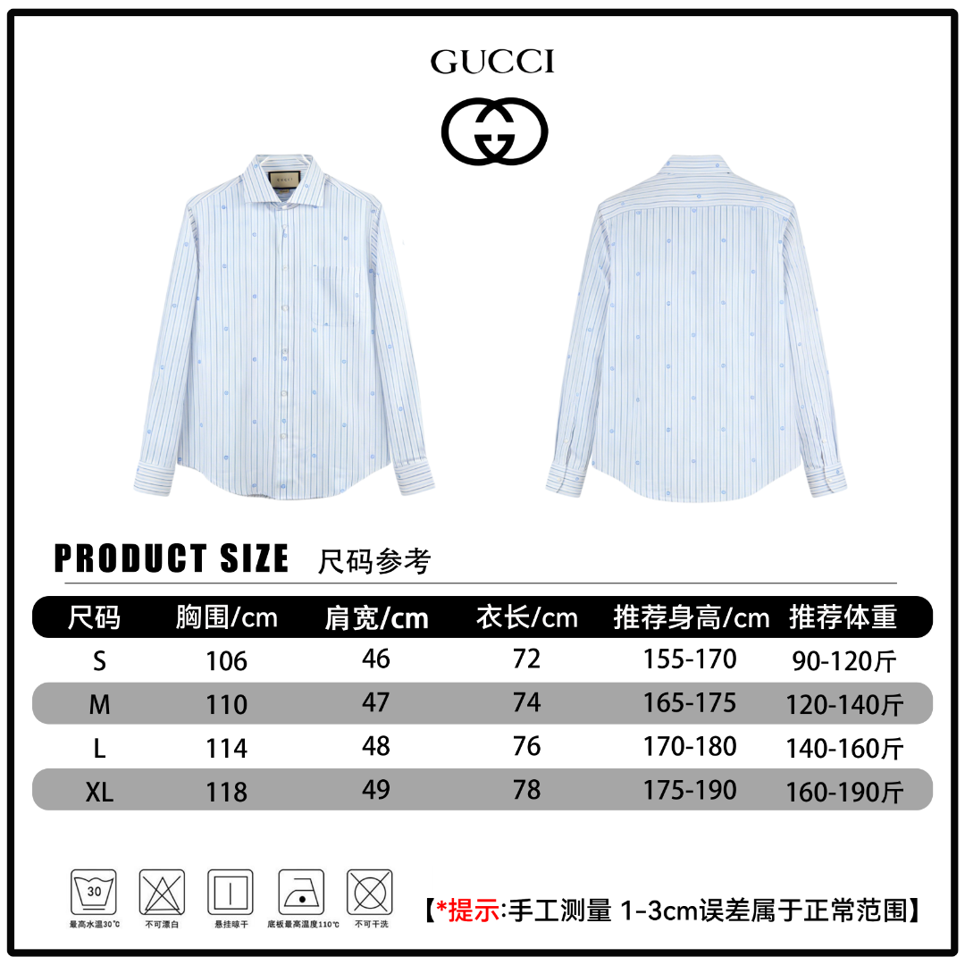 🔘『Referencia de talla』 🔘Gucci 𝐆𝐮𝐜𝐜𝐢 26SS Camisa de manga larga con jacquard de doble G y rayas bordadas * Medici…