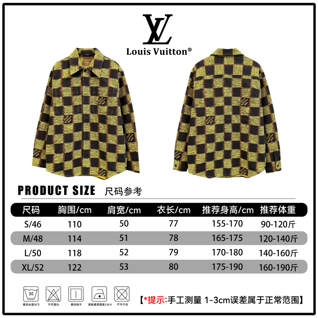 P245 🔘Louis Vuitton Yellow Black Check Long Sleeve Shirt Jacket* Hand measurement, may have 1-3cm error*