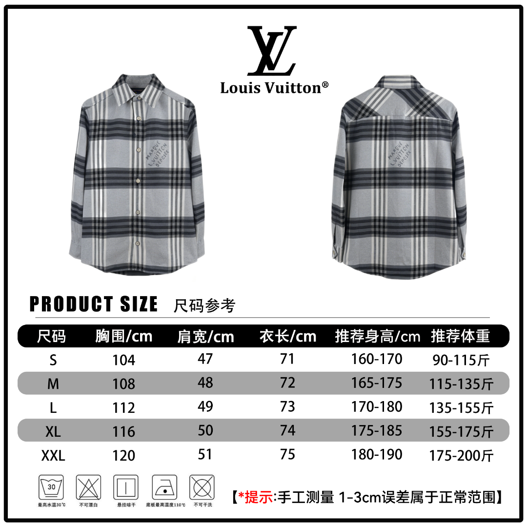 P200 🔘Louis Vuitton 26SS Plaid Letter Flannel Long Sleeve Shirt* Hand measurement, may have 1-3cm error*