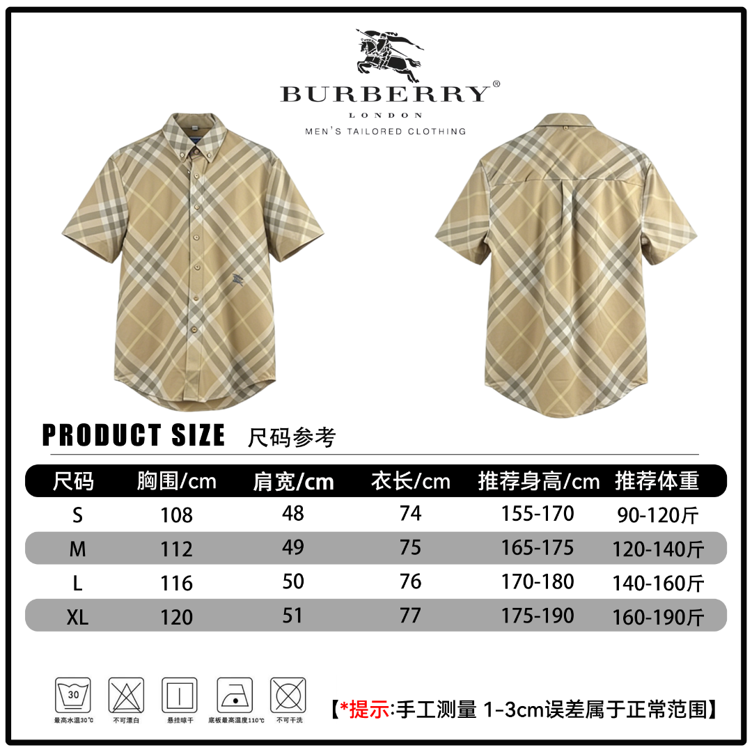 🔘『Referencia de tamaño』 🔘Burberry𝐁𝐮𝐫𝐛𝐞𝐫𝐫𝐲 26SS Camisa de manga corta clásica a cuadros con bordado de caballo…