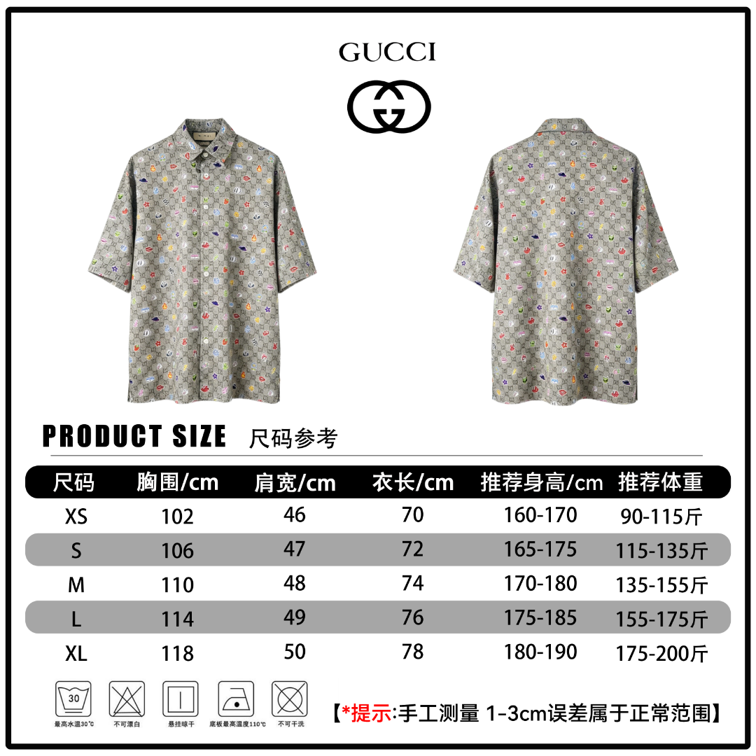 🔘『Referencia de talla』 🔘Gucci 𝐆𝐮𝐜𝐜𝐢 26SS Colección cápsula Camisa de manga corta con estampado de monograma dive…