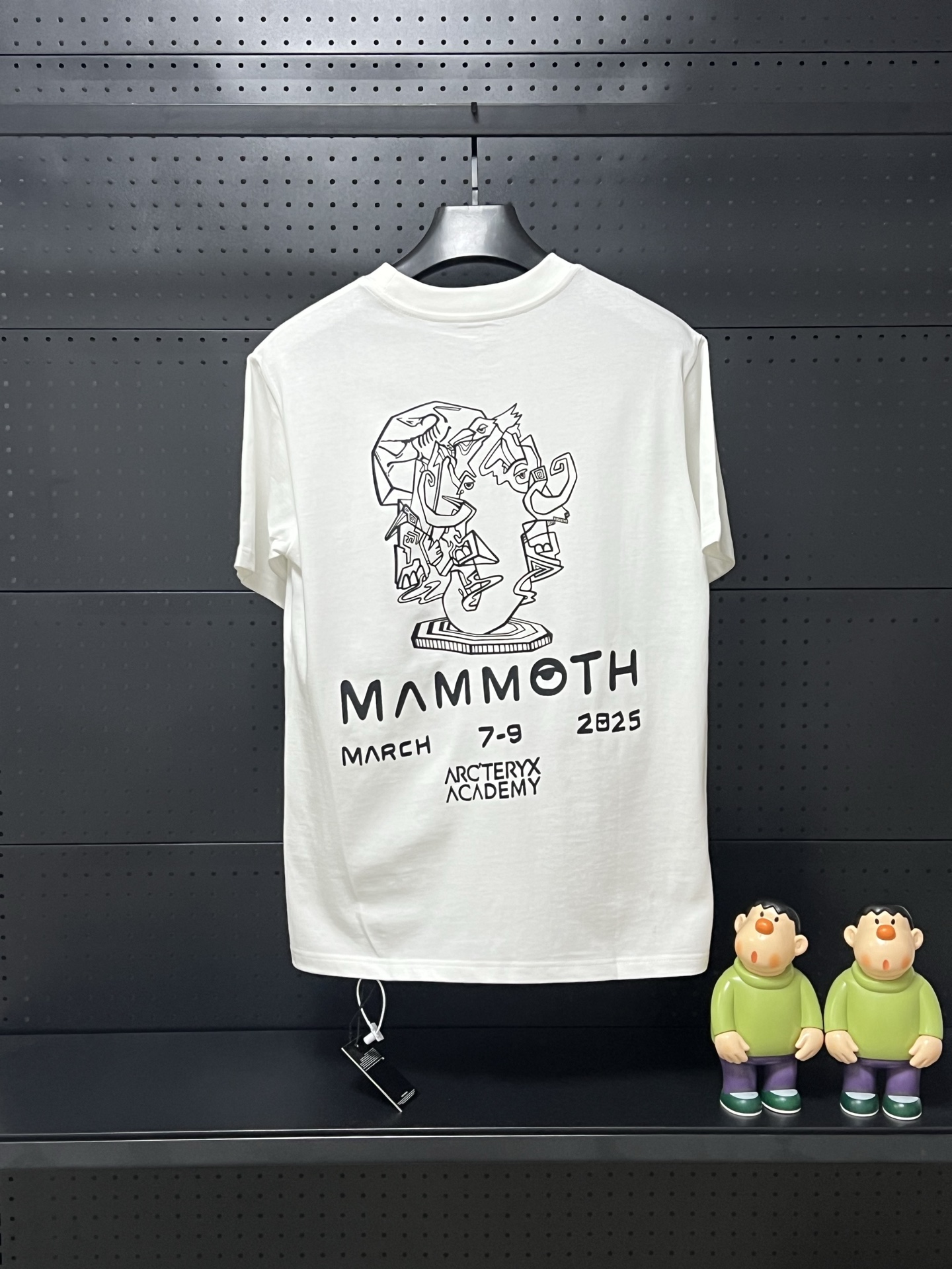 💰75 💥高版本💥     
Arc'Teryx/始祖鸟联名Mammoth猛犸象25年新款280克高克重纯棉印花T恤
始祖鸟字母LOGO印花，高端32s双纱280克面料重磅面料，定制拉架罗纹同缸同染。包装袋，主标，洗水麦，下摆鸟标所有配件齐全。
颜色：黑色，白色，
码数：xS-L【宽松版】