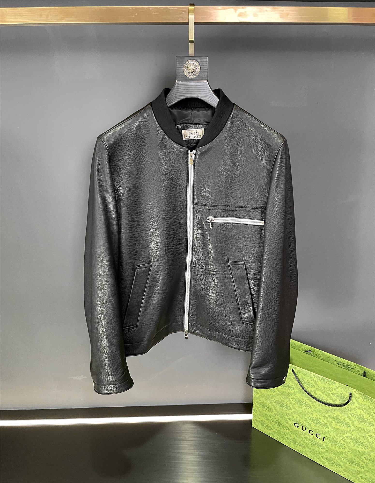 Hermes Clothing Coats & Jackets Black Grey Lychee Pattern Sheepskin Fashion