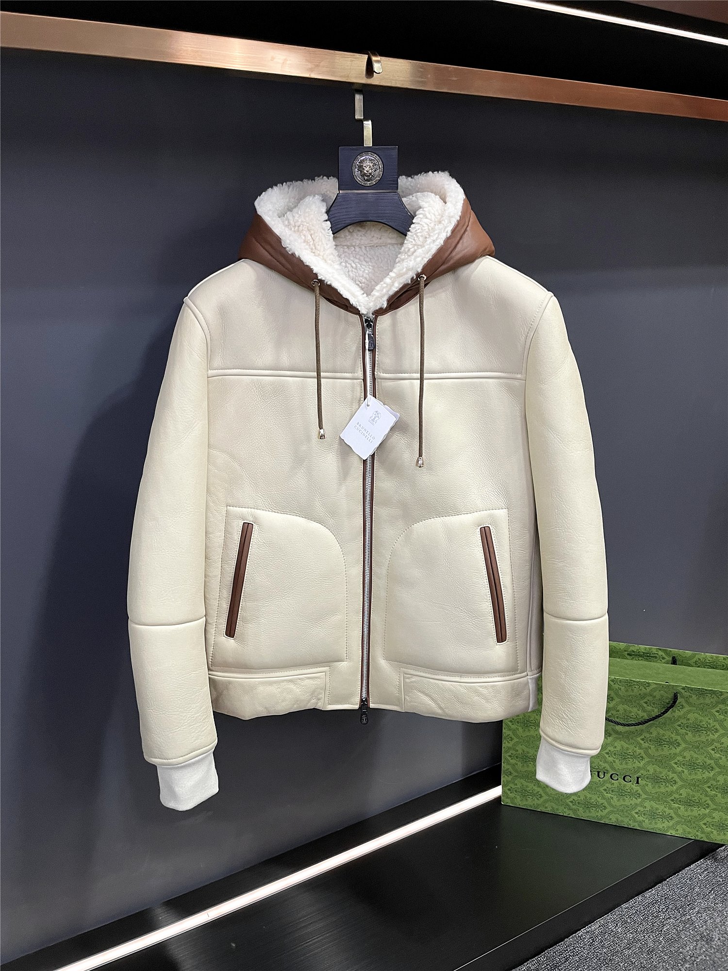 Brunello Cucinelli Clothing Coats & Jackets Splicing Silk Wool Fall/Winter Collection Hooded Top