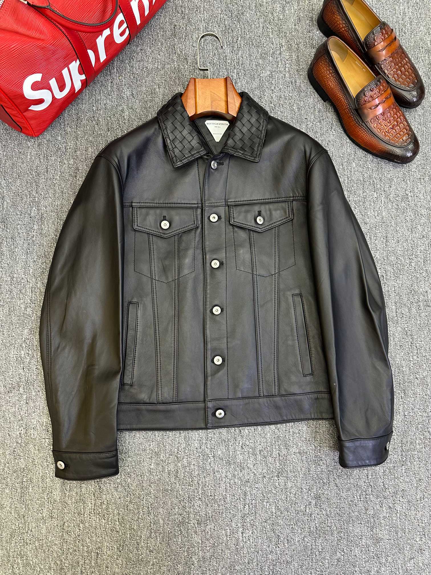 Bottega Veneta Black Button Front Jacket