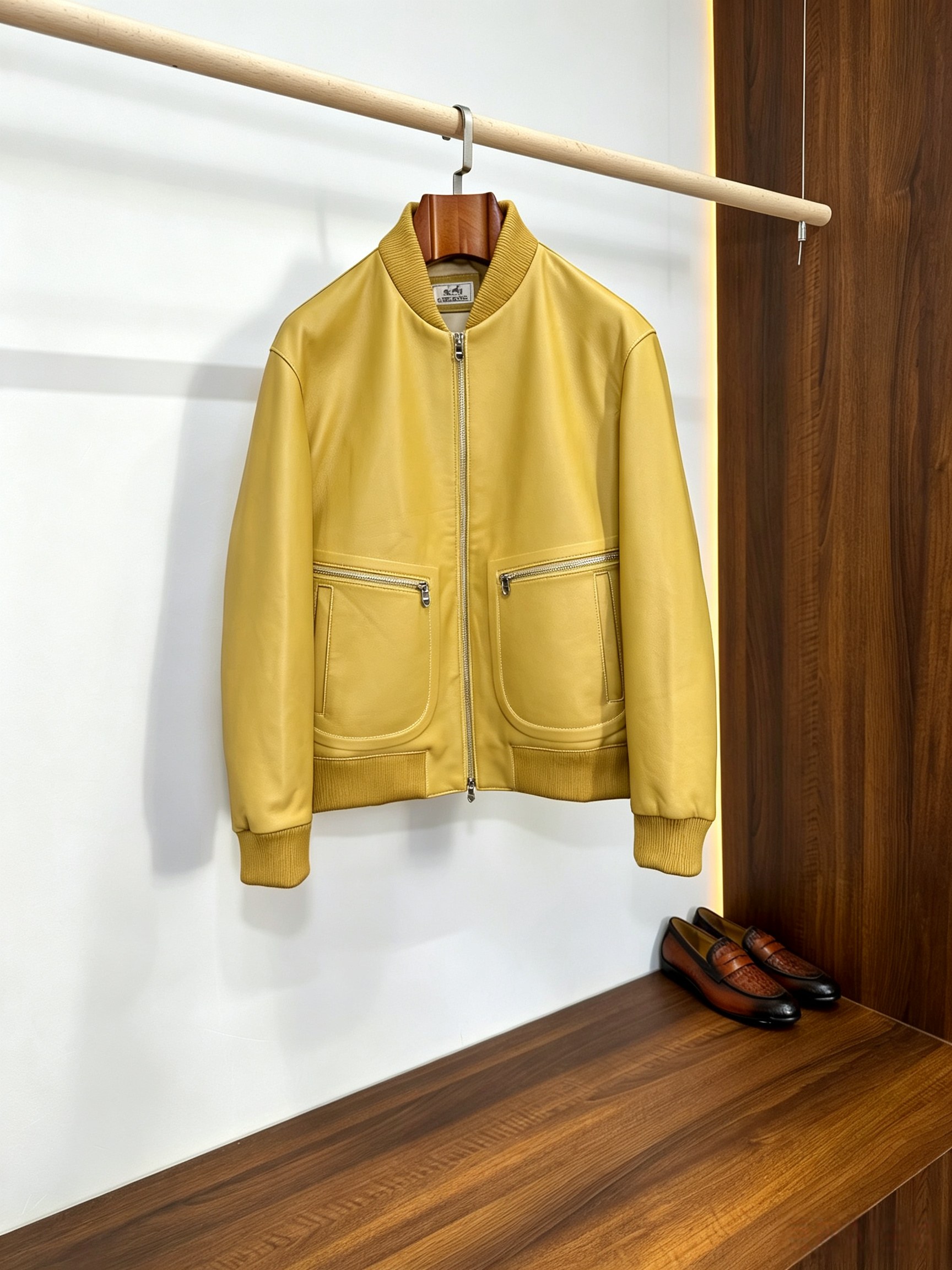 Hermes Yellow Patch Pocket Bomber Jacket