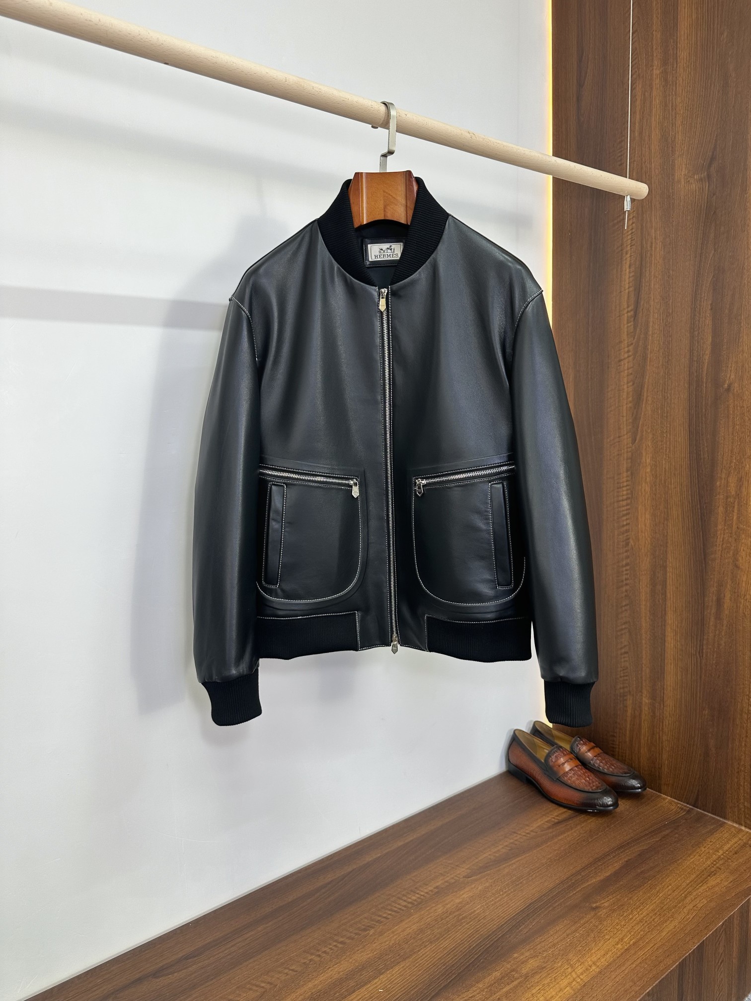 Hermes Black Patch Pocket Bomber Jacket