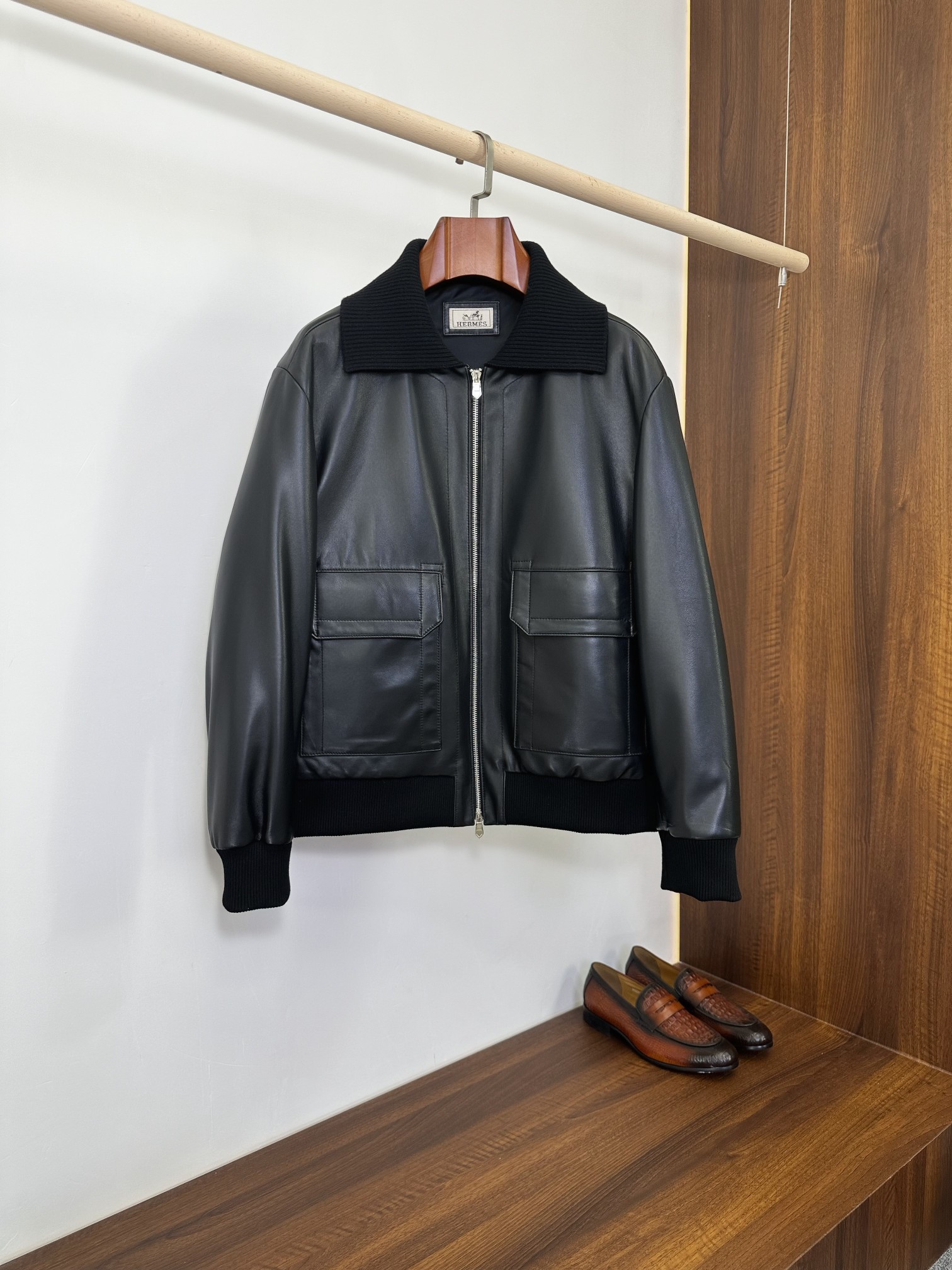 Hermes Black Contrast Collar Zip Jacket