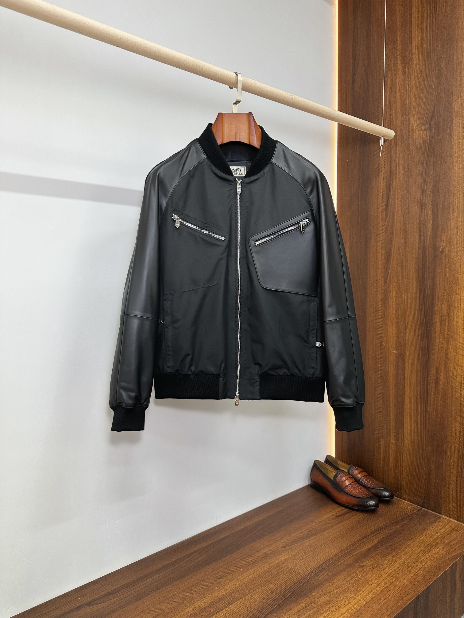 Hermes Black Zip Pocket Bomber Jacket