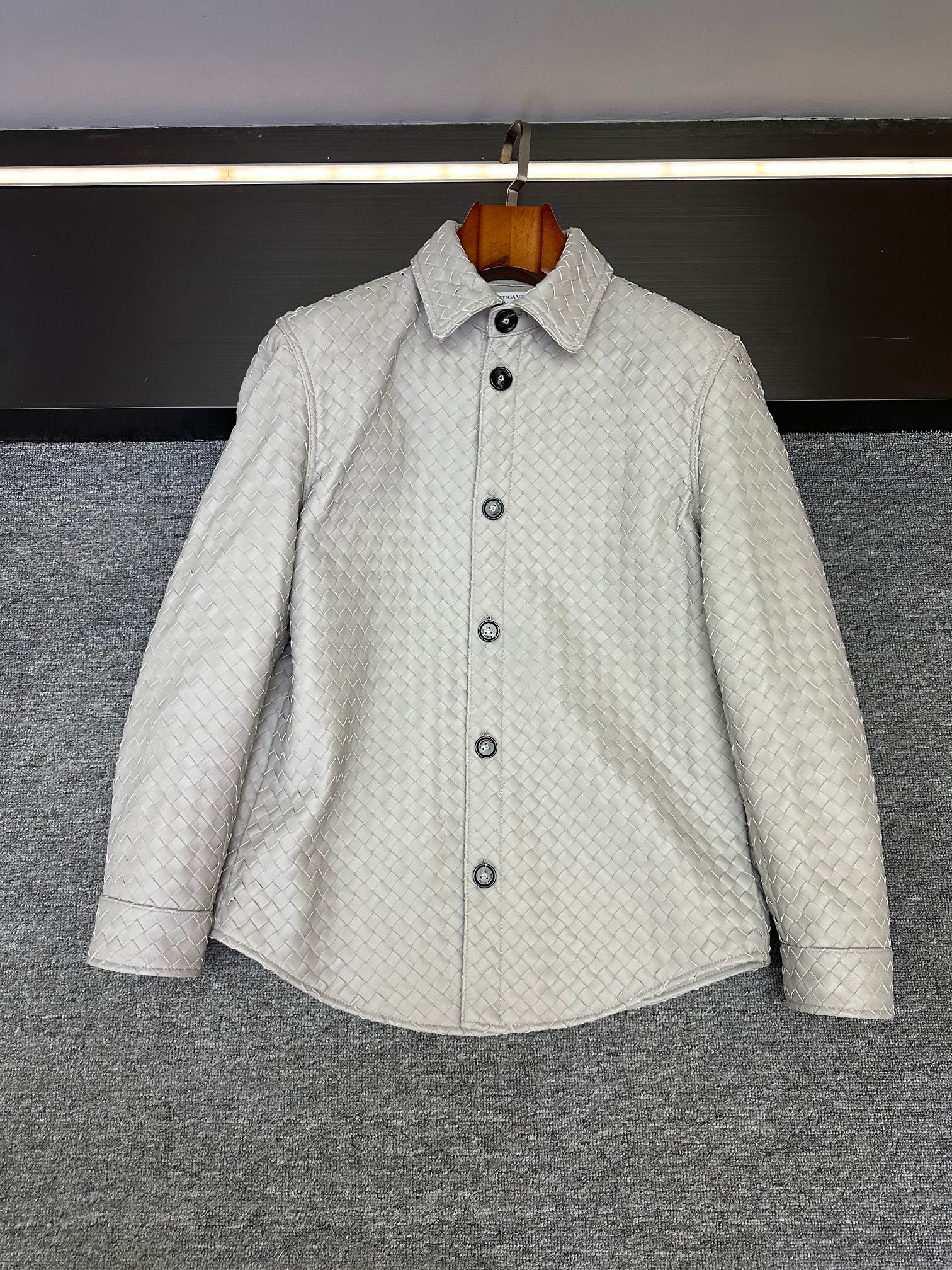 Bottega Veneta Light Gray Woven Button Shirt