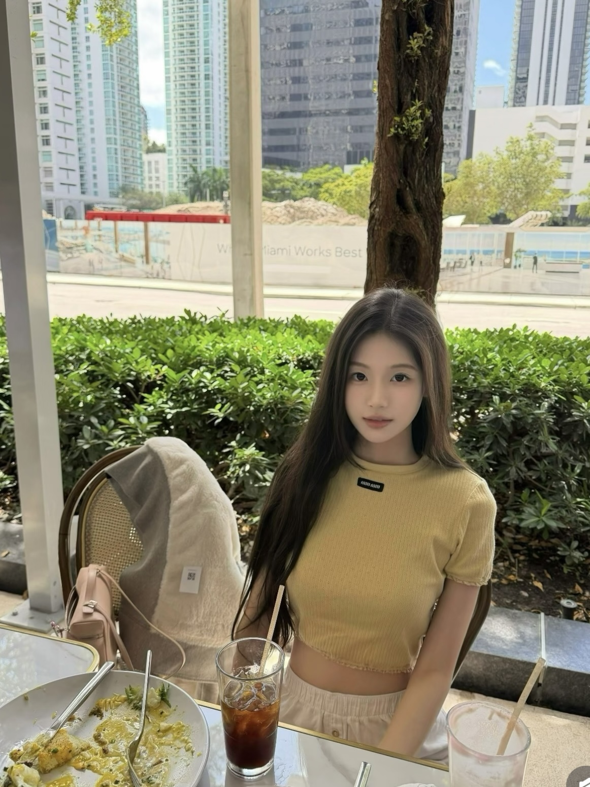 미우미우 레이스 트림 니트 크롭 반팔 티셔츠 상세 이미지 4