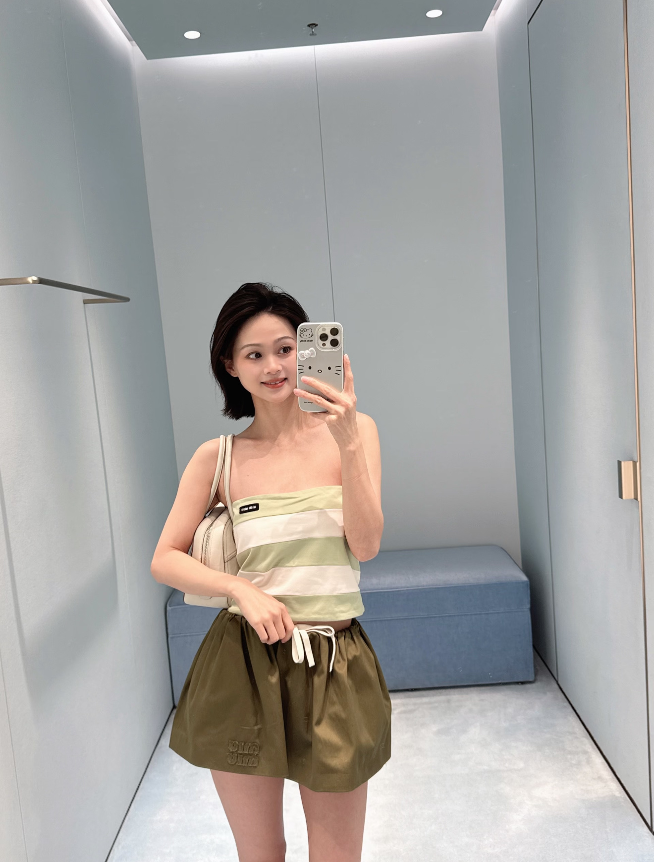 미우미우 스트라이프 밴듀 반팔 탑 137723 썸네일 이미지