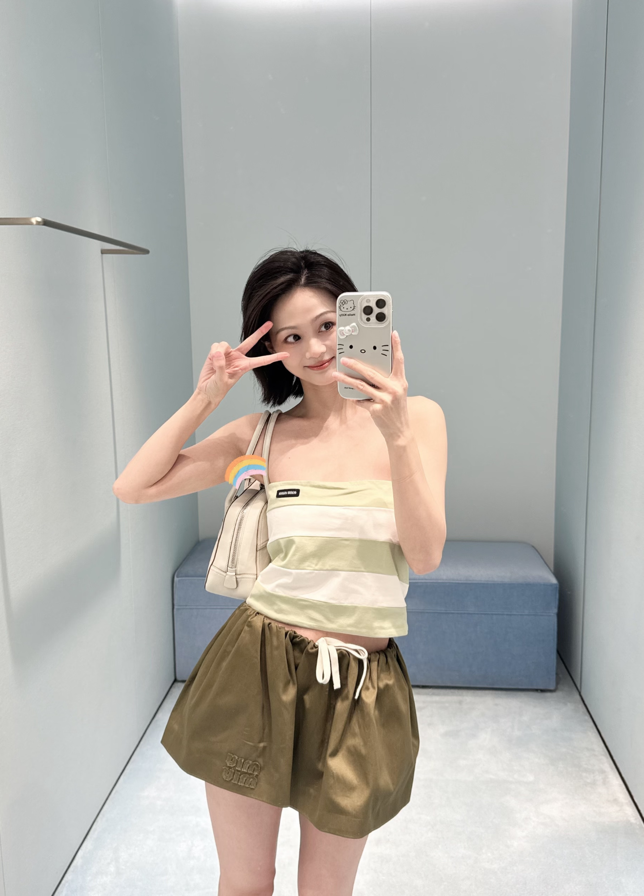 미우미우 스트라이프 밴듀 반팔 탑 137723 썸네일 이미지