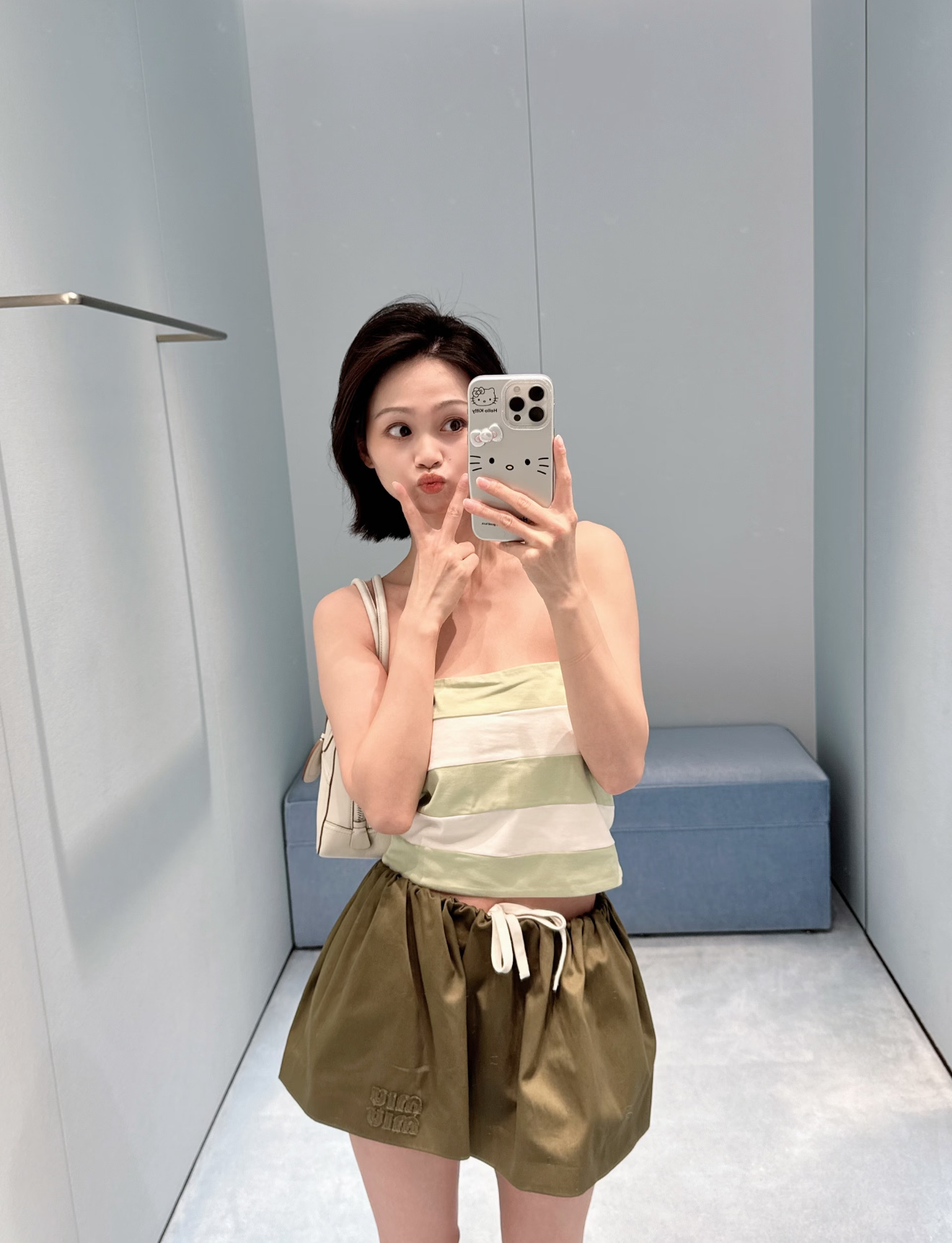 미우미우 스트라이프 밴듀 반팔 탑 137723 썸네일 이미지