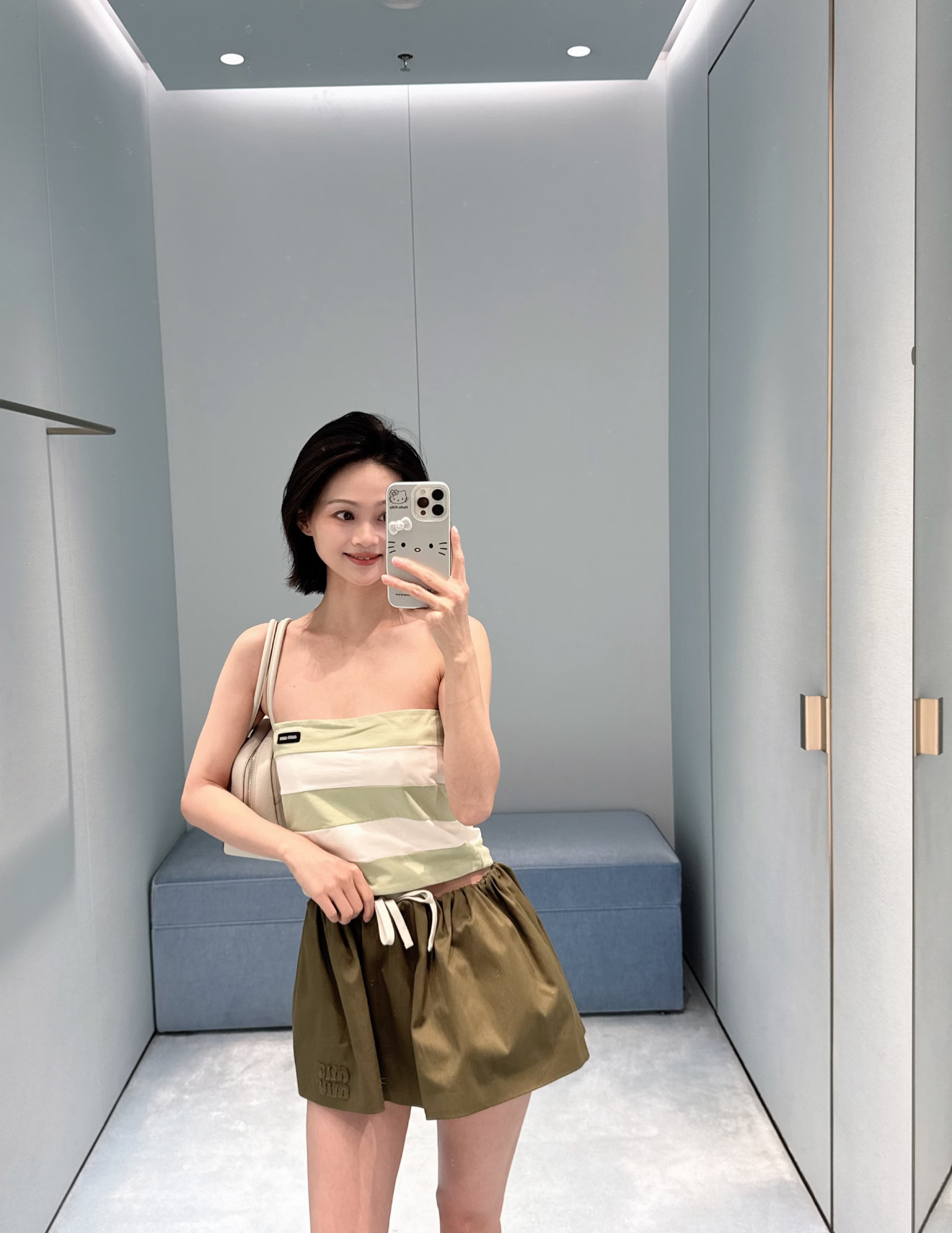 미우미우 스트라이프 밴듀 반팔 탑 137723 썸네일 이미지