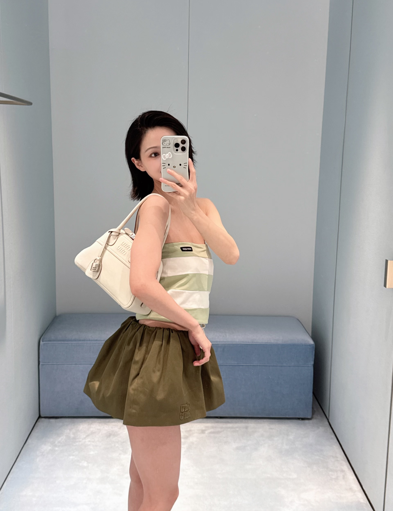 미우미우 스트라이프 밴듀 반팔 탑 137723 썸네일 이미지
