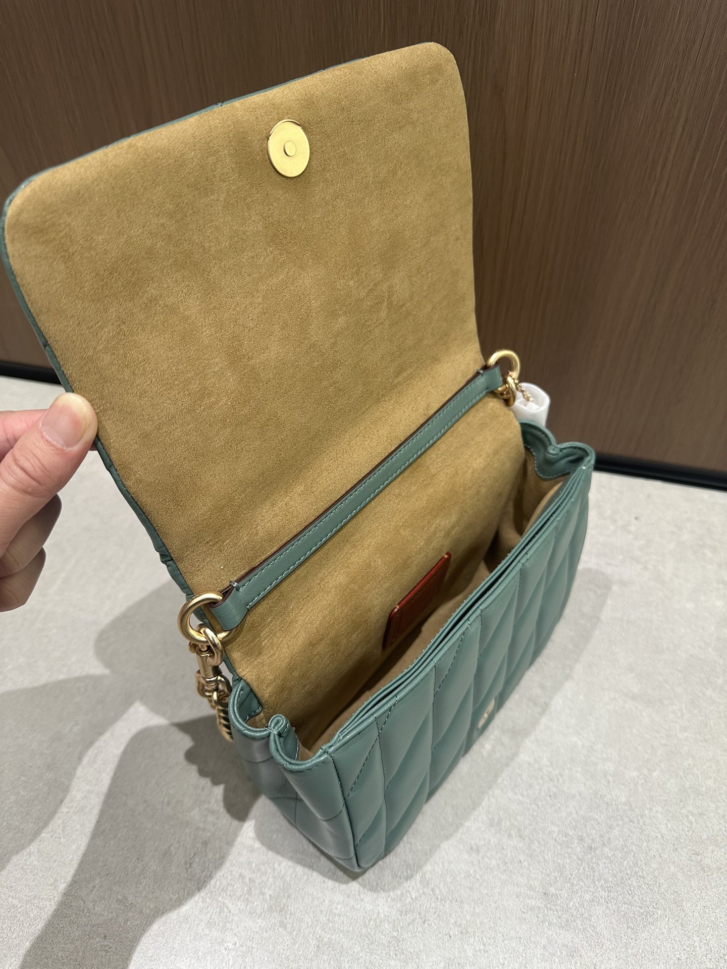 CY663牛油果色Coach12月新系列Quinn Bag绗缝工艺的云朵包 给你置身在天空中的轻盈~尺寸适宜且耐装~ 腋下手提都能凹出不同的造型风格	
尺寸:22/16/8cn
K16