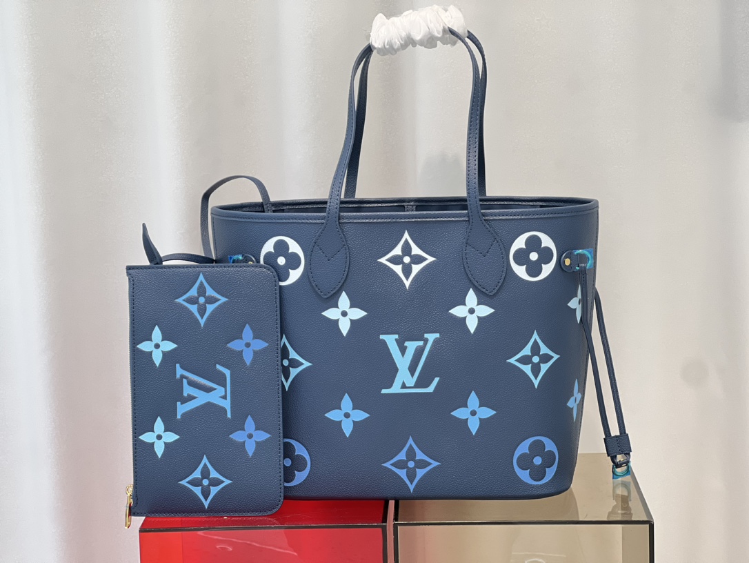 Louis Vuitton LV Neverfull Sacs À Main Sacs Cabas Bleu Empreinte​ Peu importe M45686