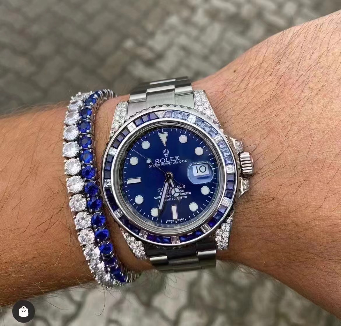 Rolex Submariner Watch Blue Set With Diamonds Men